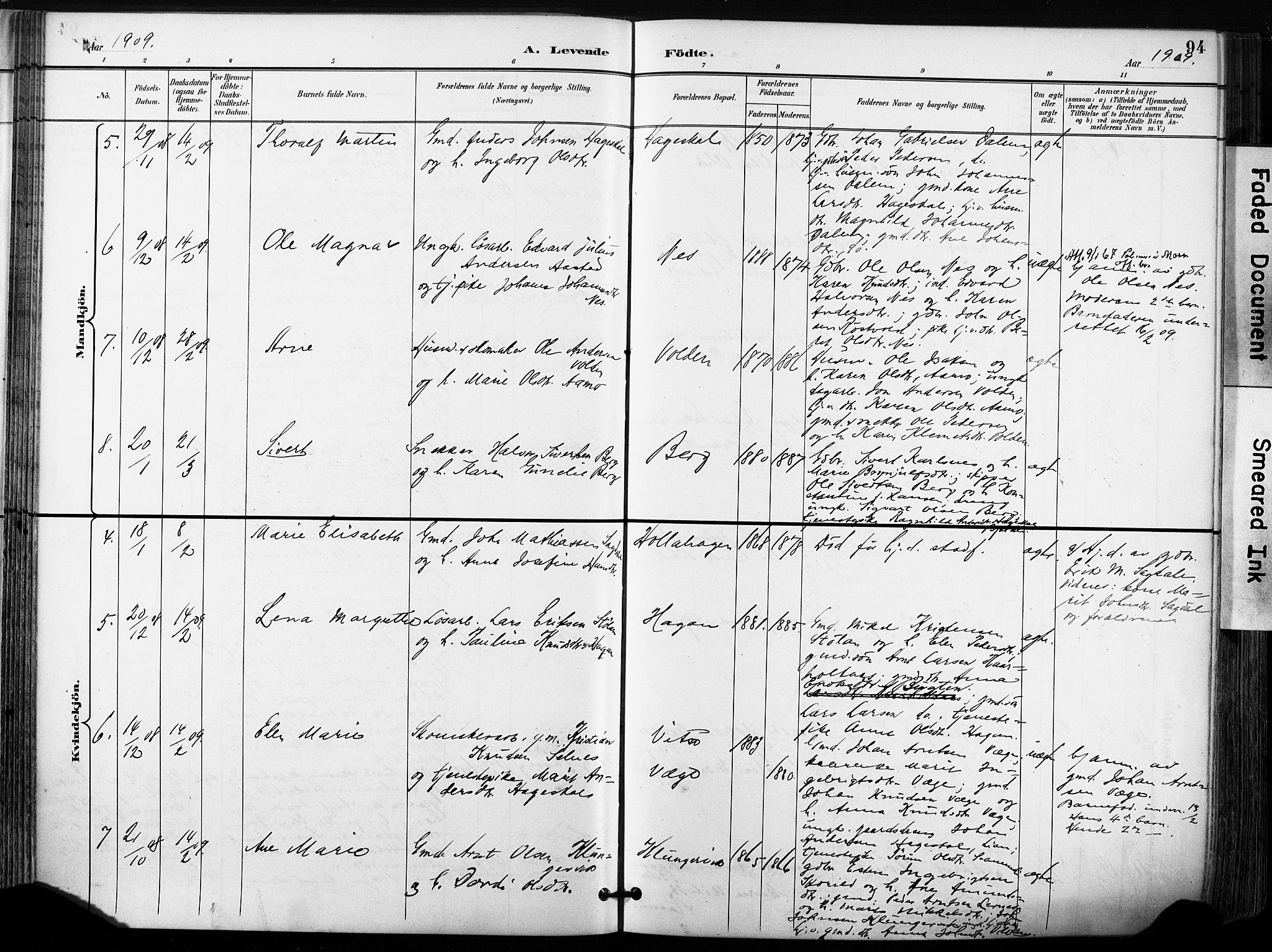 Ministerialprotokoller, klokkerbøker og fødselsregistre - Sør-Trøndelag, SAT/A-1456/630/L0497: Parish register (official) no. 630A10, 1896-1910, p. 94