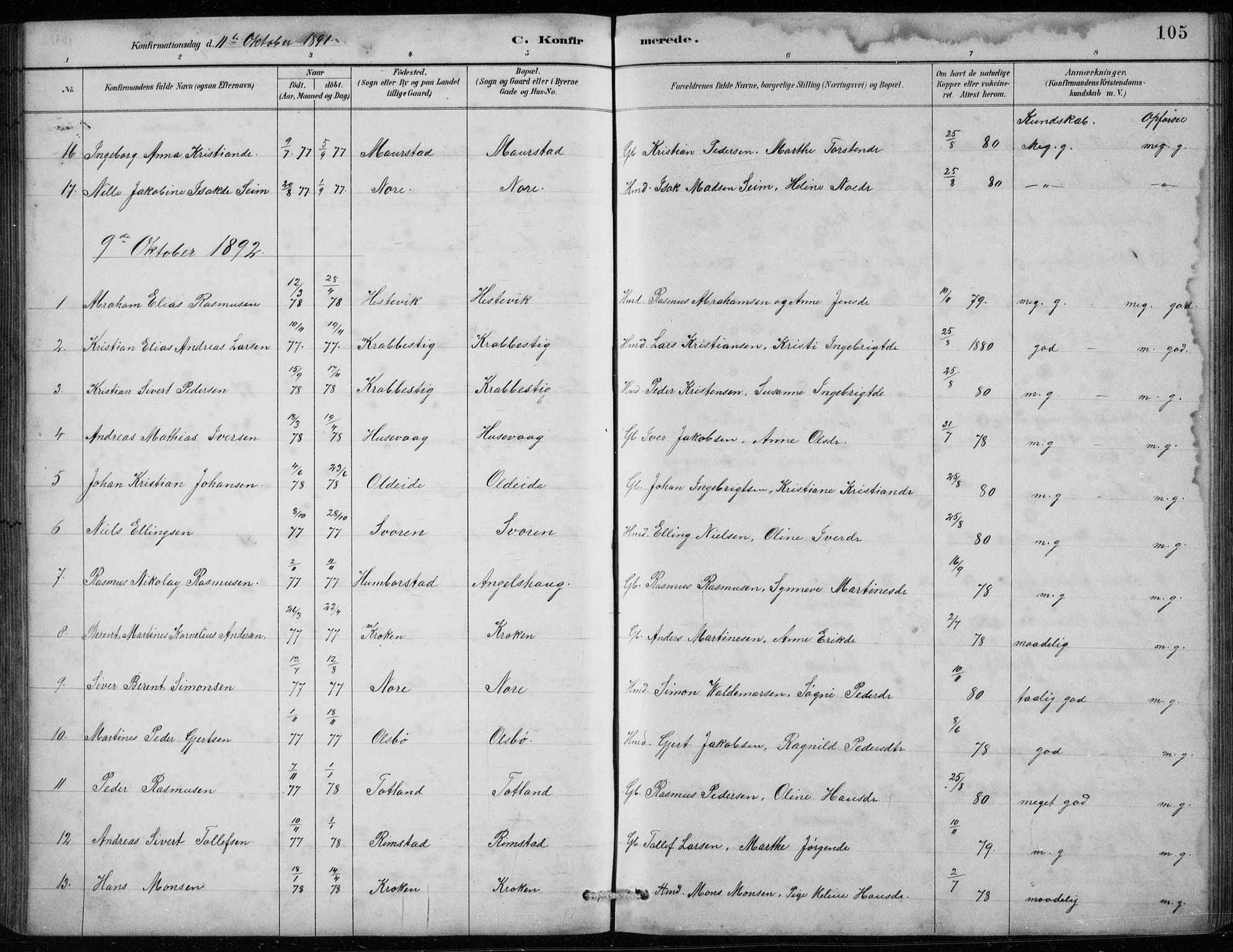 Davik sokneprestembete, SAB/A-79701/H/Hab/Habc/L0002: Parish register (copy) no. C 2, 1889-1906, p. 105