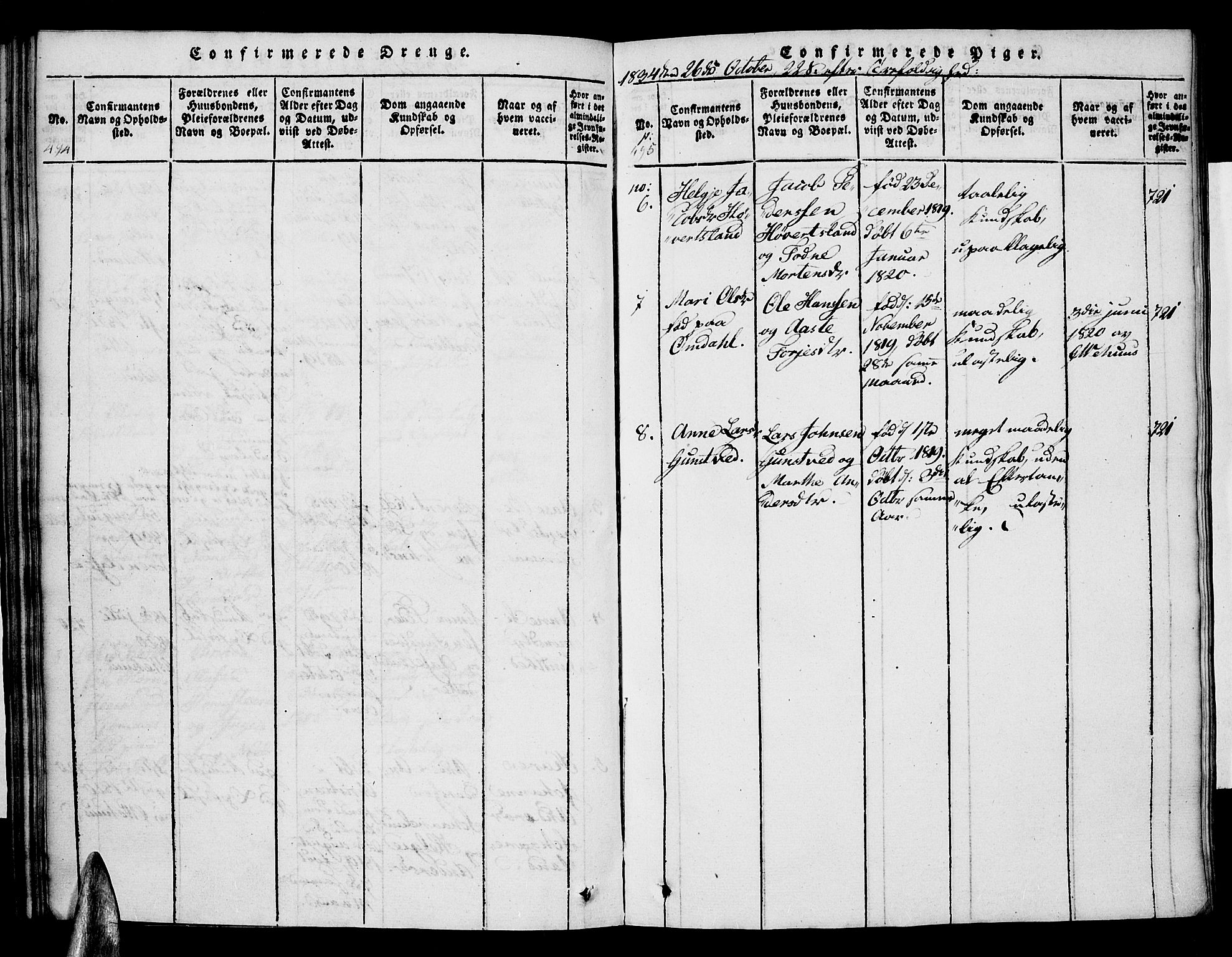 Vennesla sokneprestkontor, AV/SAK-1111-0045/Fa/Faa/L0003: Parish register (official) no. A 3, 1820-1834, p. 494-495