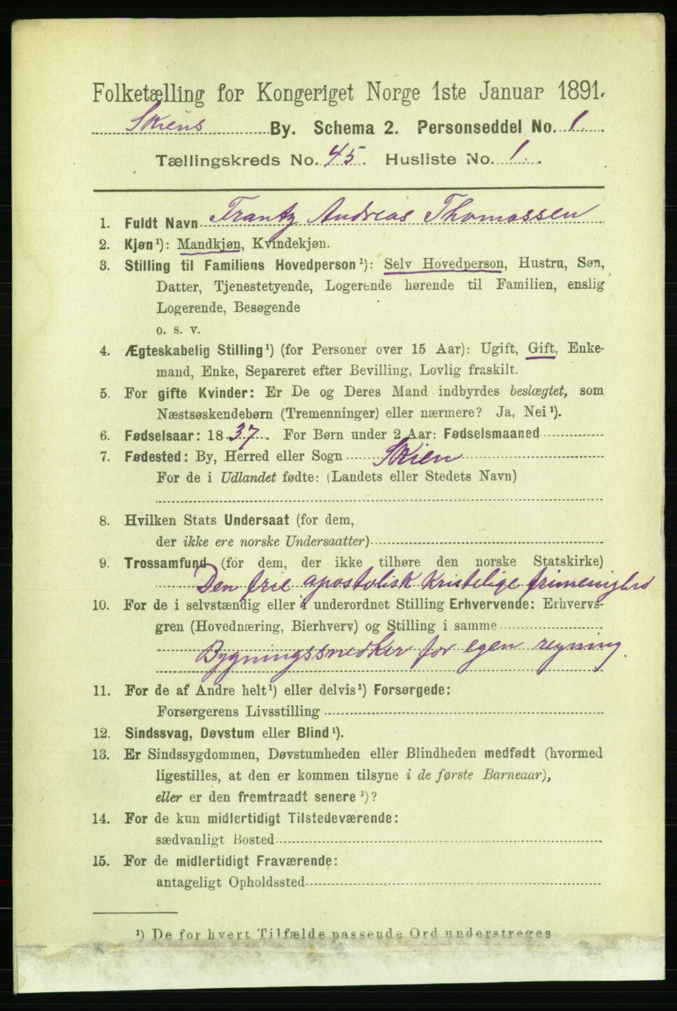 RA, 1891 census for 0806 Skien, 1891, p. 8936