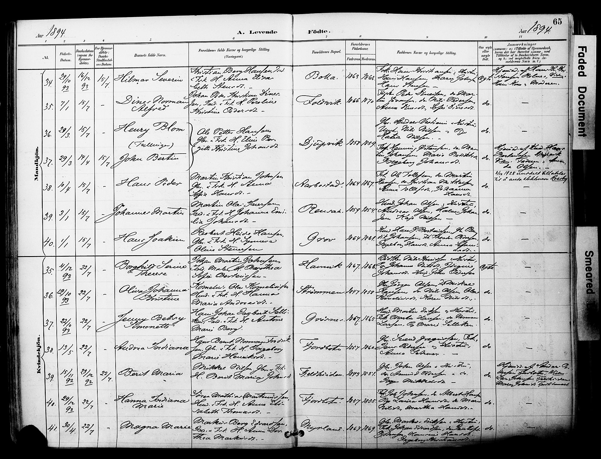 Ibestad sokneprestembete, SATØ/S-0077/H/Ha/Haa/L0012kirke: Parish register (official) no. 12, 1890-1900, p. 65