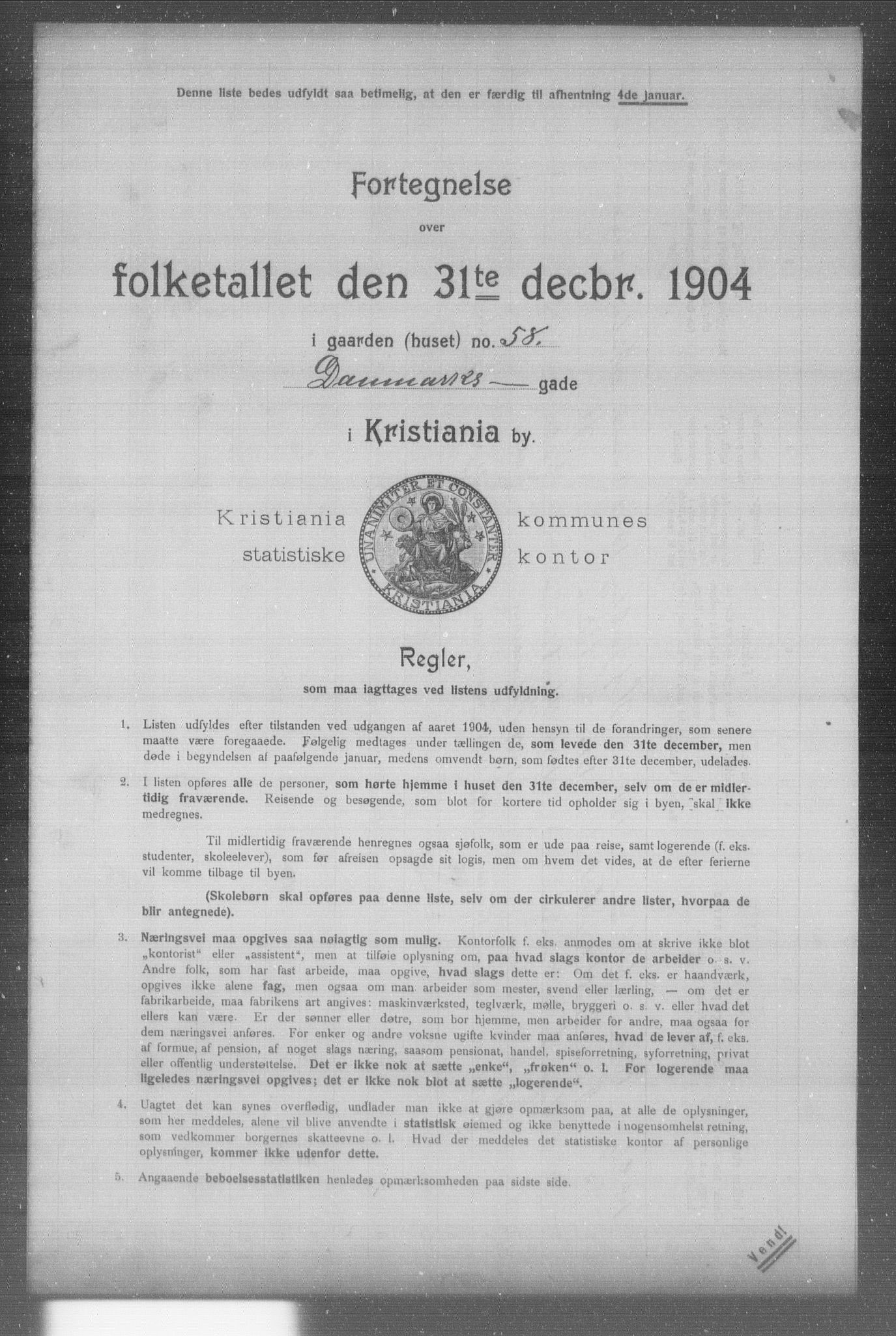 OBA, Municipal Census 1904 for Kristiania, 1904, p. 3053