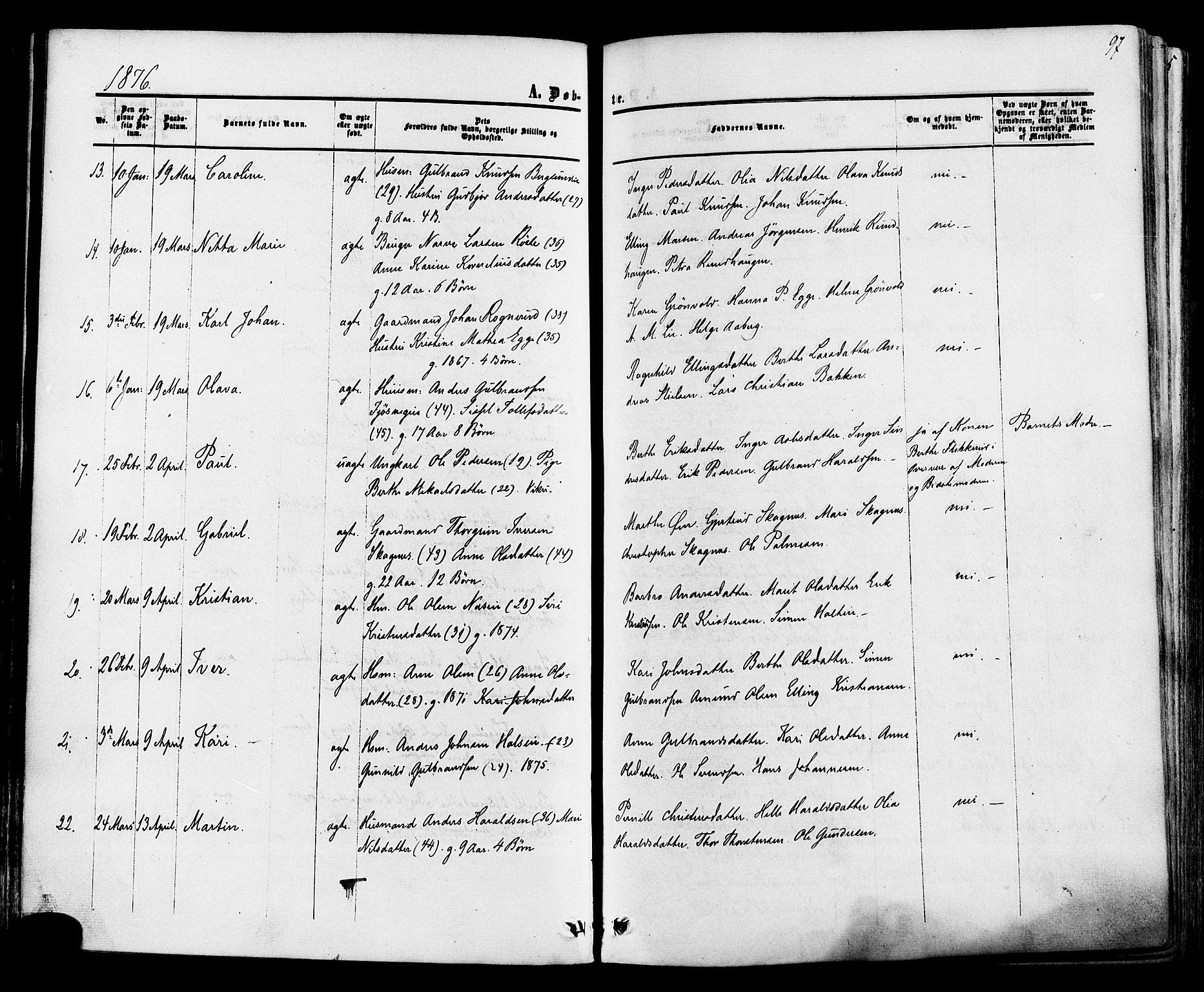 Ådal kirkebøker, SAKO/A-248/F/Fa/L0001: Parish register (official) no. I 1, 1857-1883, p. 97