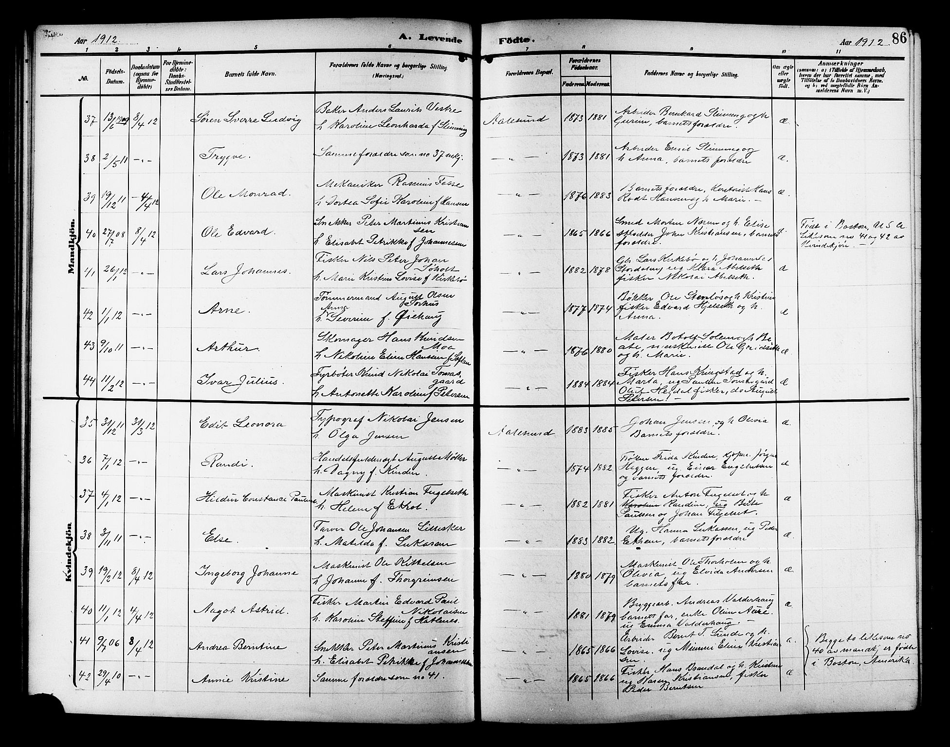 Ministerialprotokoller, klokkerbøker og fødselsregistre - Møre og Romsdal, AV/SAT-A-1454/529/L0471: Parish register (copy) no. 529C08, 1909-1921, p. 86