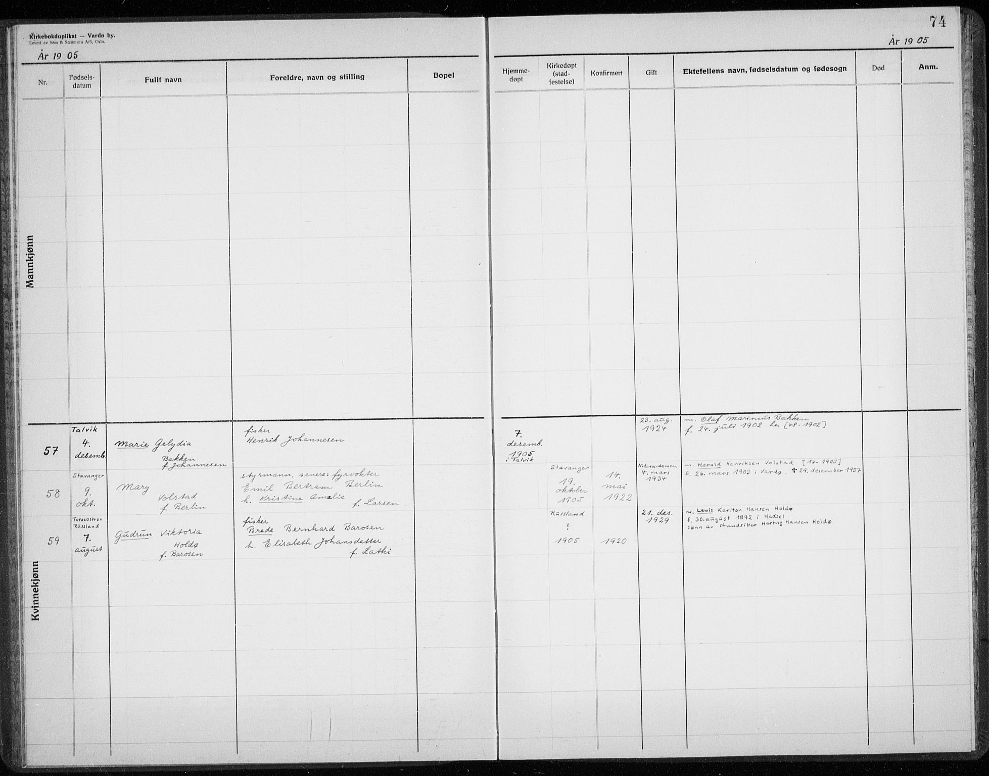 Vardø sokneprestkontor, AV/SATØ-S-1332/H/Hc/L0001kirkerekon: Other parish register no. 1, 1900-1914, p. 74