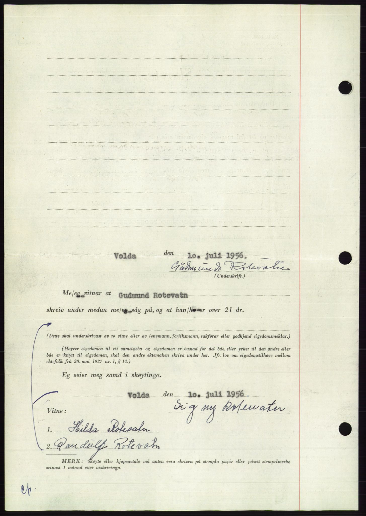 Søre Sunnmøre sorenskriveri, AV/SAT-A-4122/1/2/2C/L0104: Mortgage book no. 30A, 1956-1956, Diary no: : 1538/1956