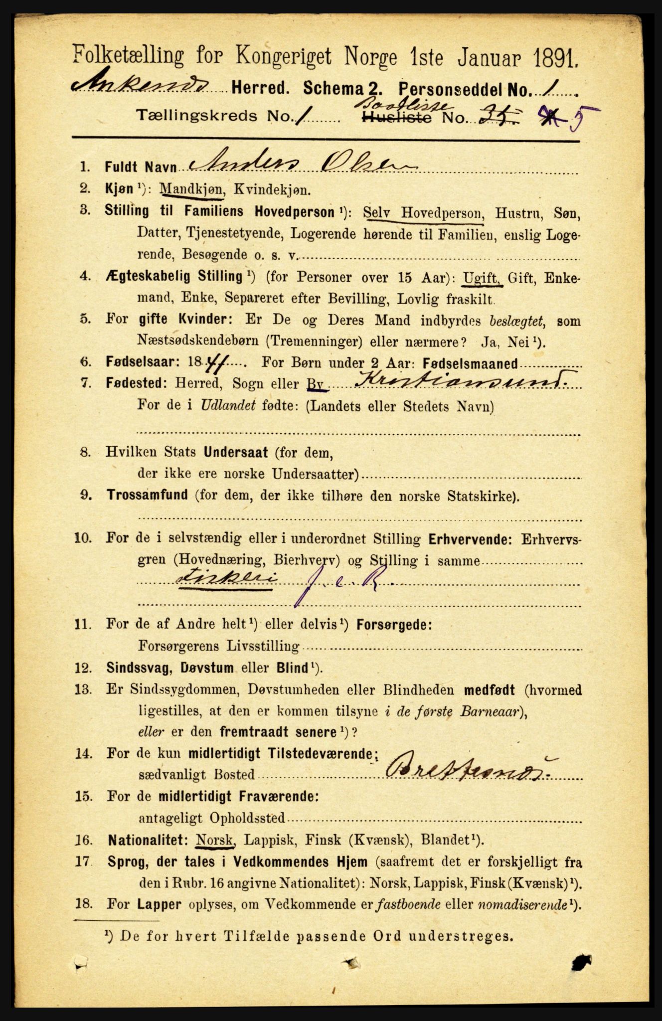 RA, 1891 census for 1855 Ankenes, 1891, p. 760