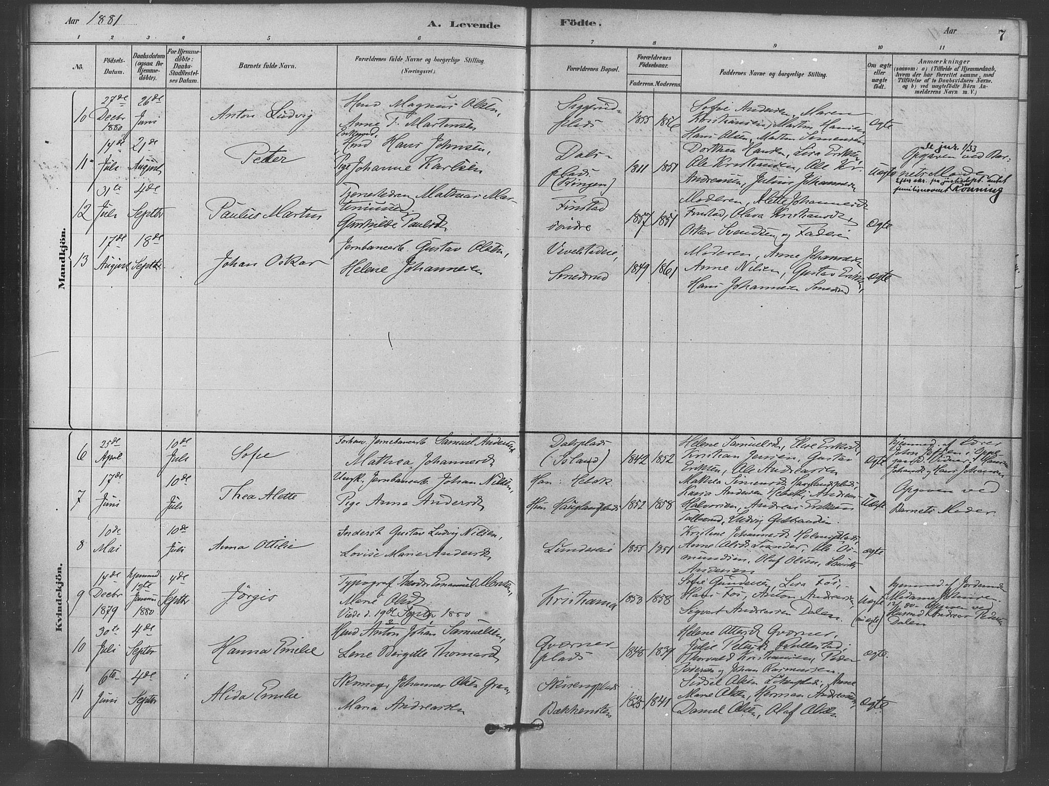 Kråkstad prestekontor Kirkebøker, SAO/A-10125a/F/Fb/L0001: Parish register (official) no. II 1, 1880-1892, p. 7