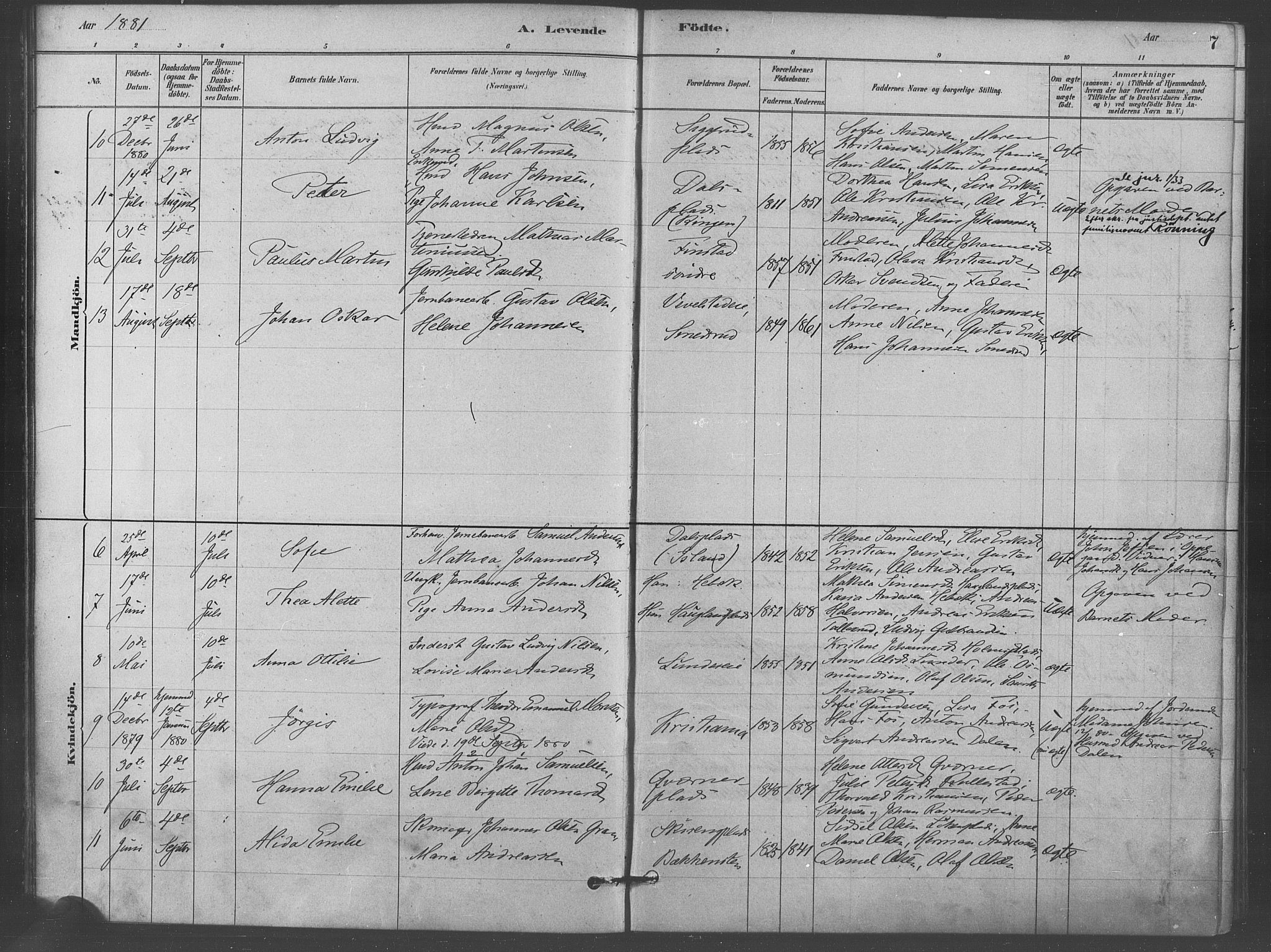 Kråkstad prestekontor Kirkebøker, AV/SAO-A-10125a/F/Fb/L0001: Parish register (official) no. II 1, 1880-1892, p. 7