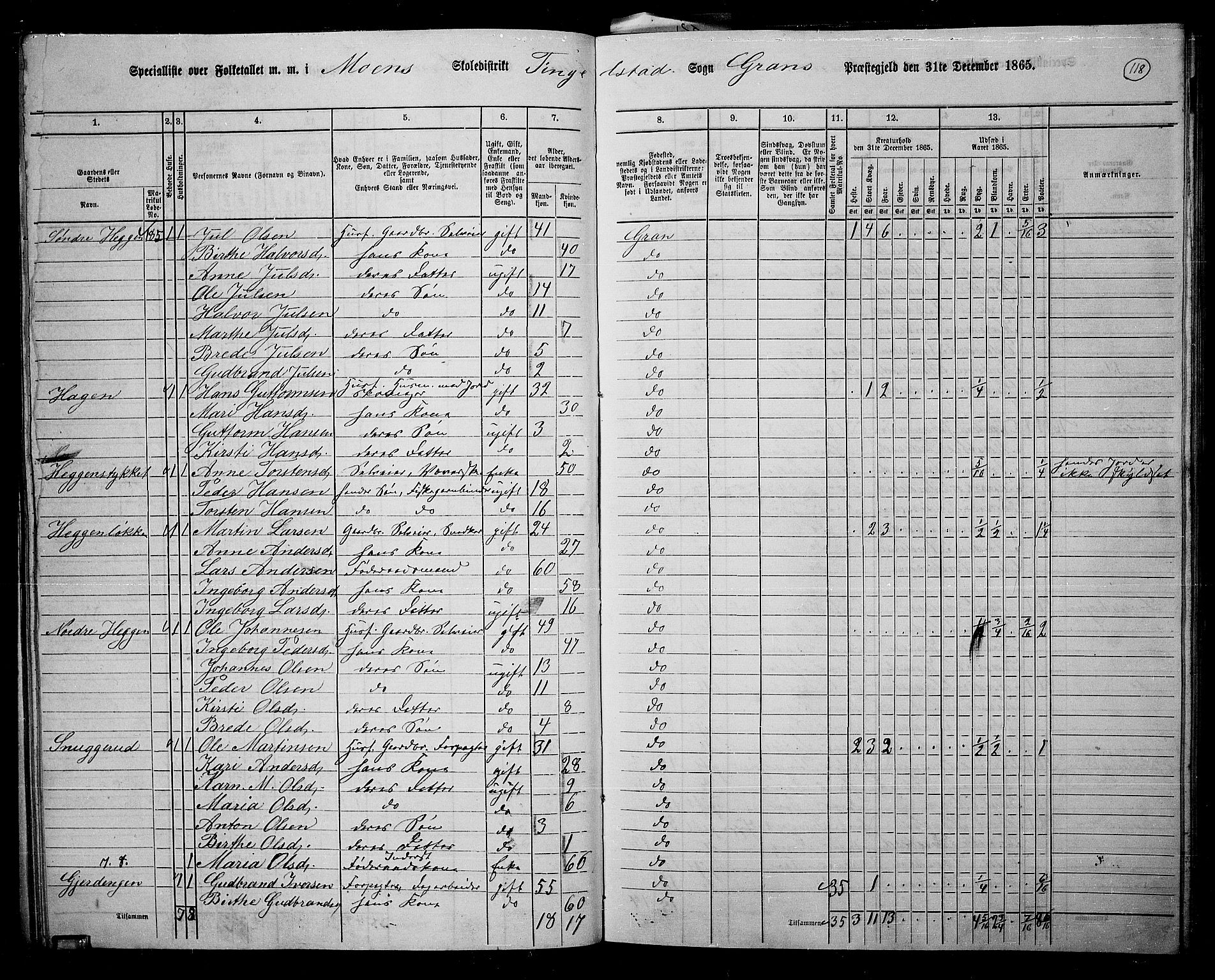 RA, 1865 census for Gran, 1865, p. 104