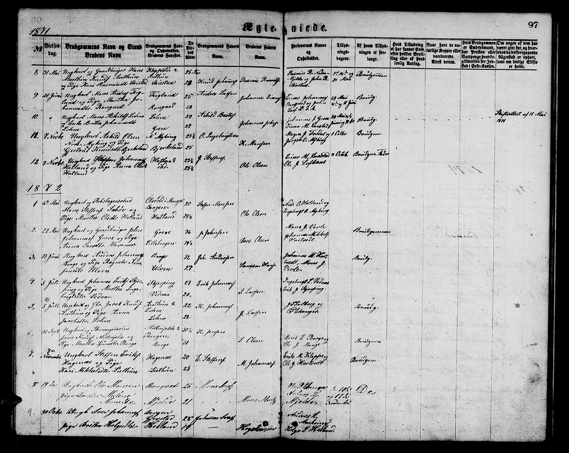 Haus sokneprestembete, AV/SAB-A-75601/H/Hab: Parish register (copy) no. C 1, 1869-1878, p. 97