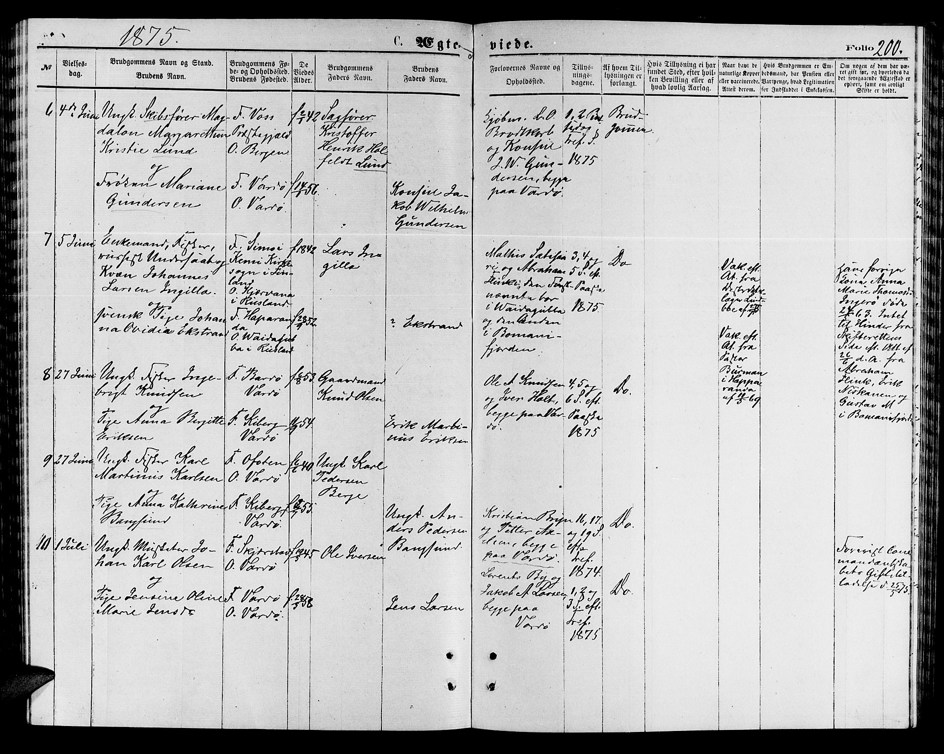 Vardø sokneprestkontor, AV/SATØ-S-1332/H/Hb/L0003klokker: Parish register (copy) no. 3, 1871-1878, p. 200