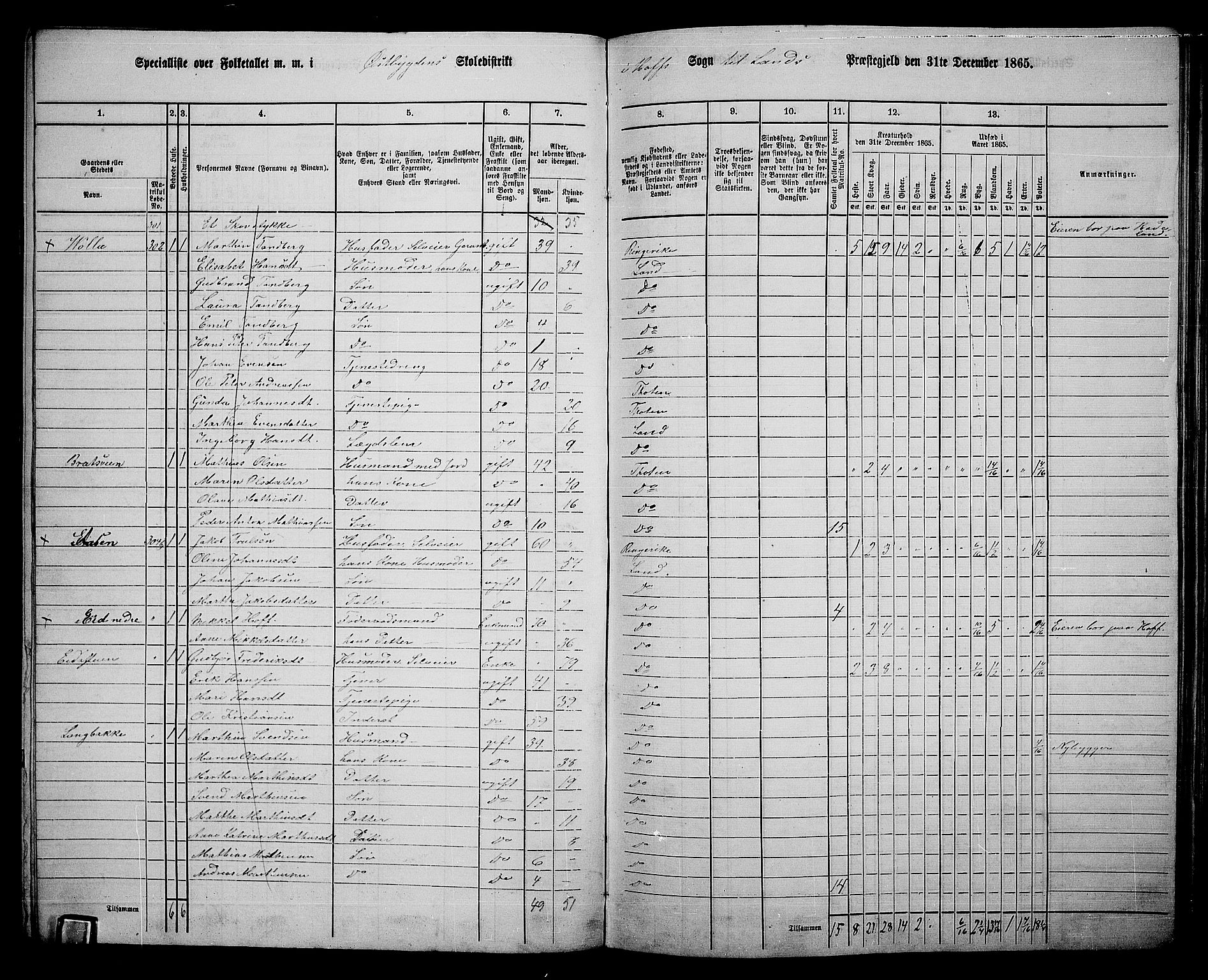 RA, 1865 census for Land, 1865, p. 345