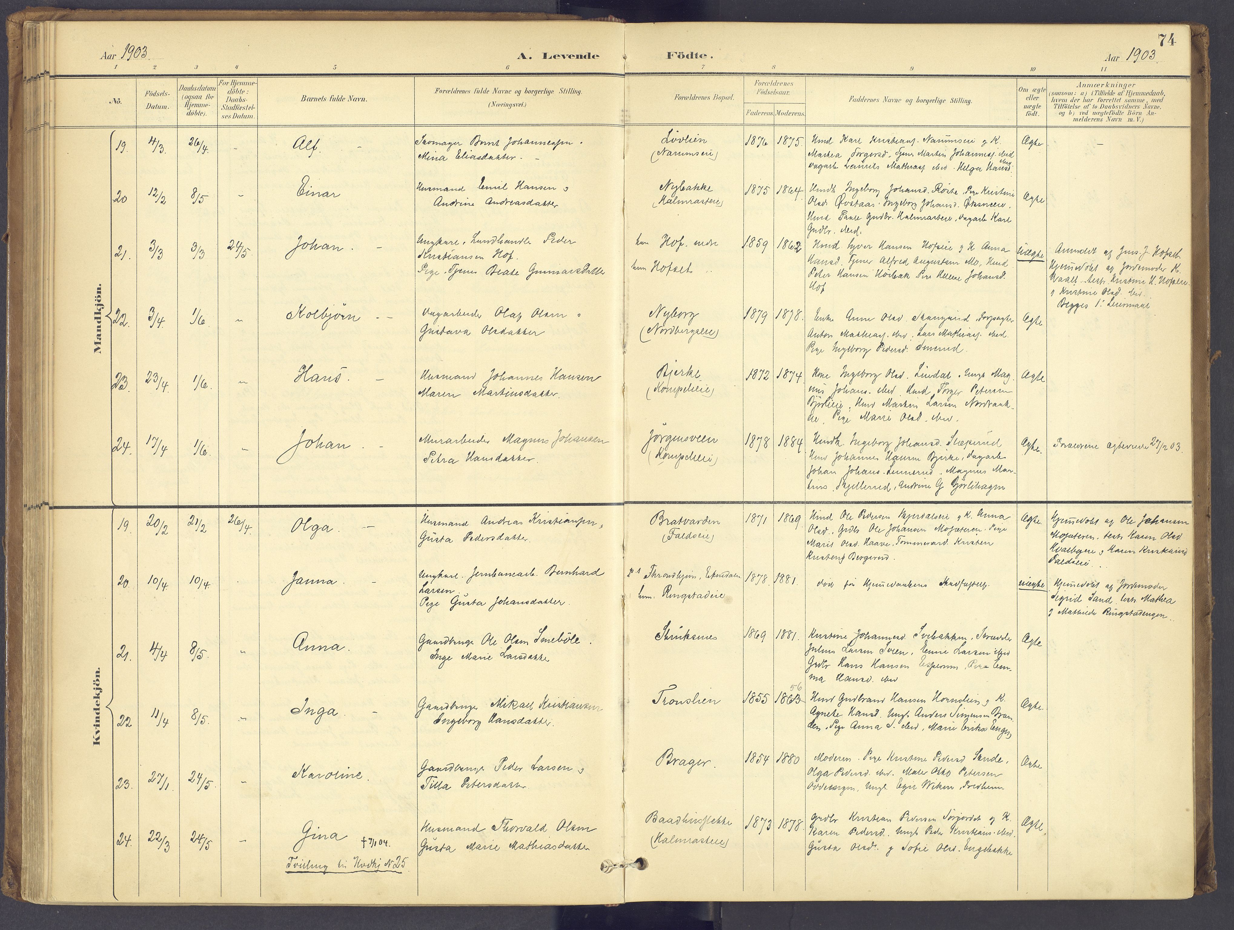 Søndre Land prestekontor, AV/SAH-PREST-122/K/L0006: Parish register (official) no. 6, 1895-1904, p. 74