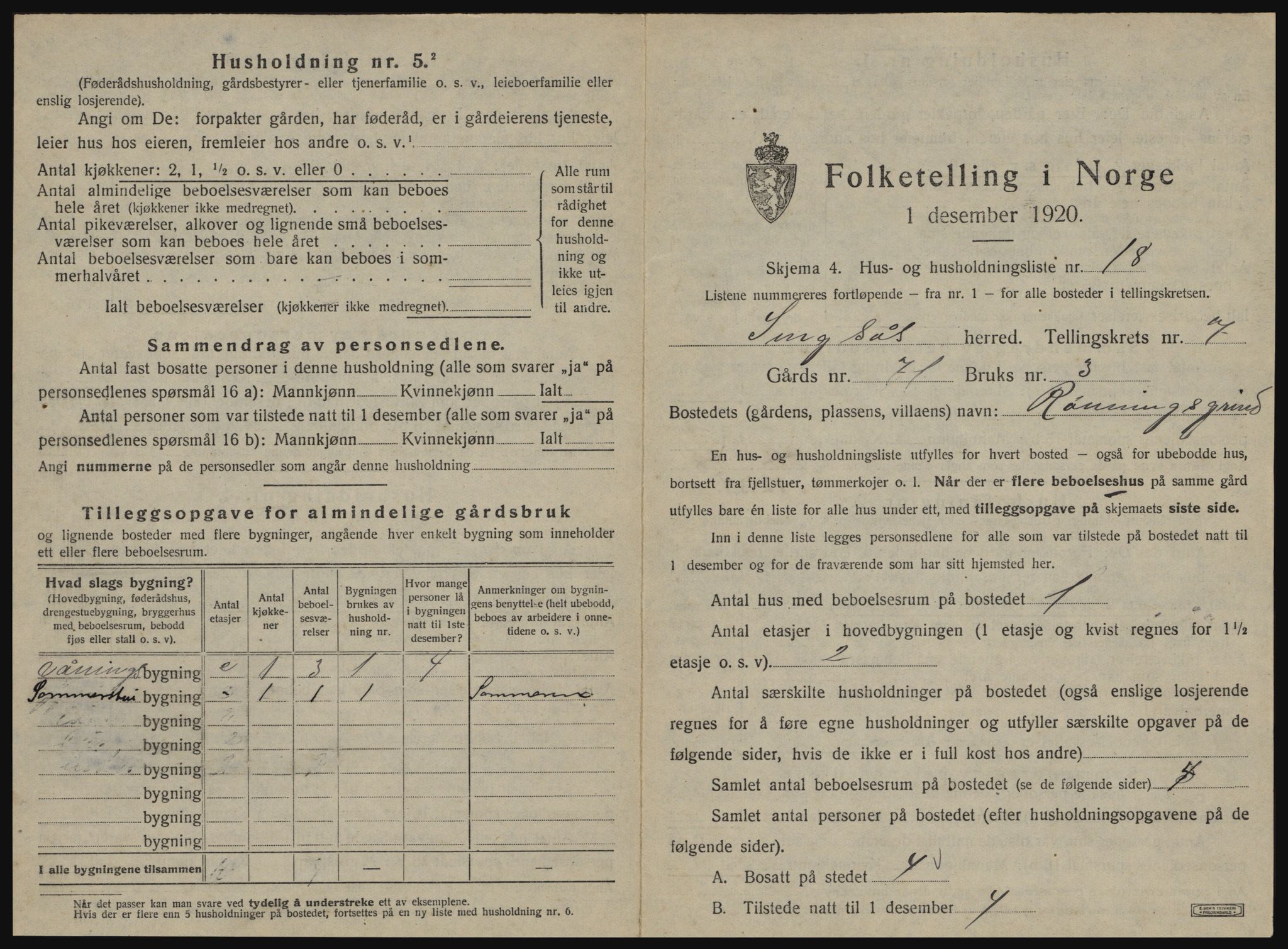 SAT, 1920 census for Singsås, 1920, p. 623