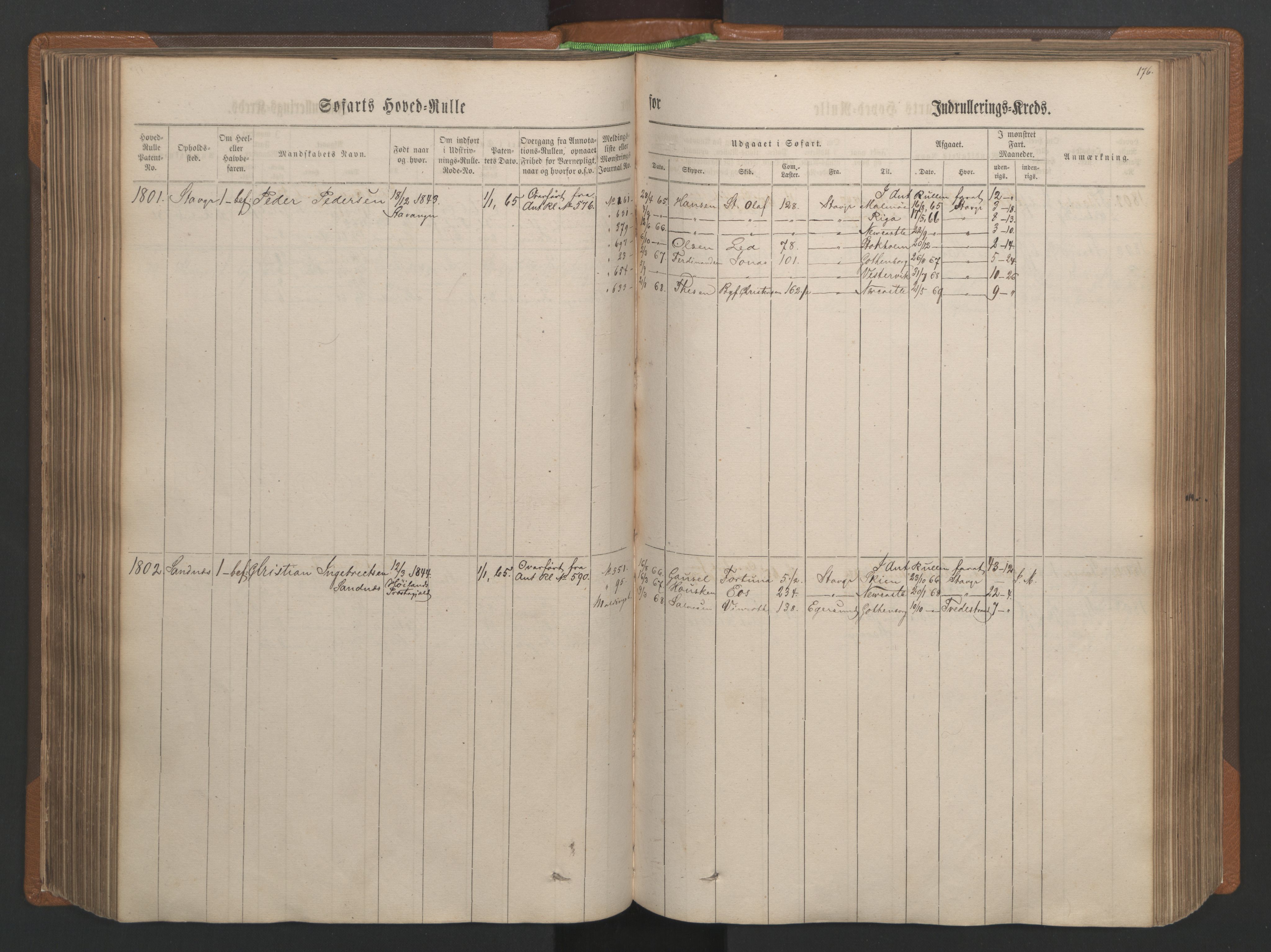 Stavanger sjømannskontor, AV/SAST-A-102006/F/Fb/Fbb/L0003: Sjøfartshovedrulle, patentnr. 1451-2270, 1863, p. 186