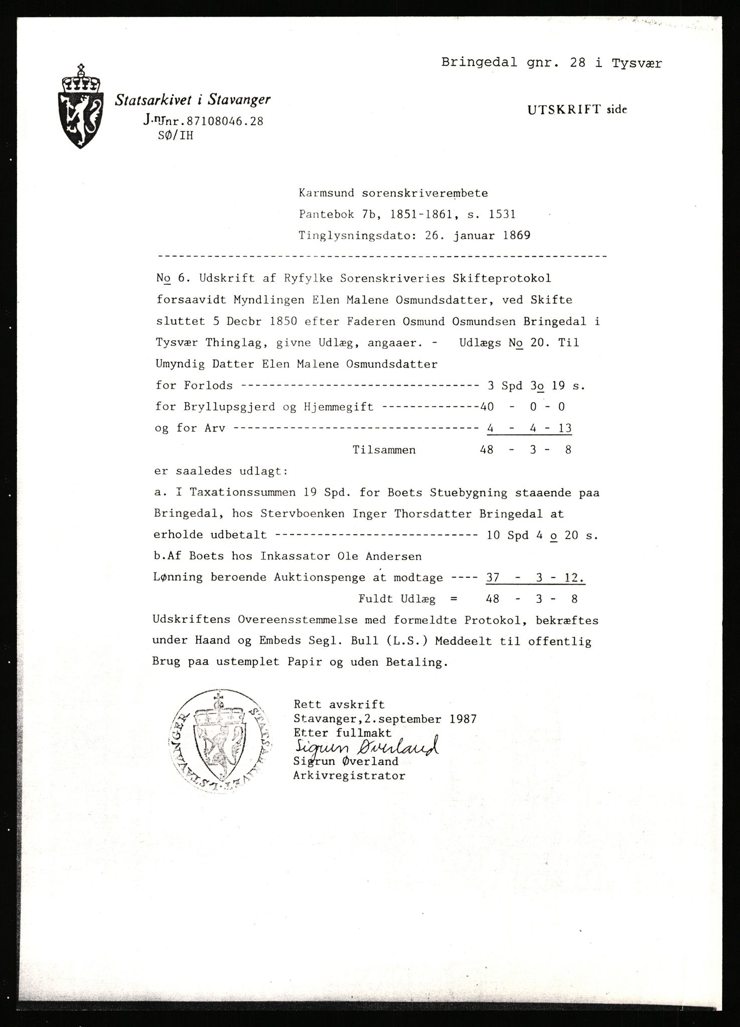 Statsarkivet i Stavanger, SAST/A-101971/03/Y/Yj/L0011: Avskrifter sortert etter gårdsnavn: Bratland i Vikedal - Brommeland, 1750-1930, p. 383