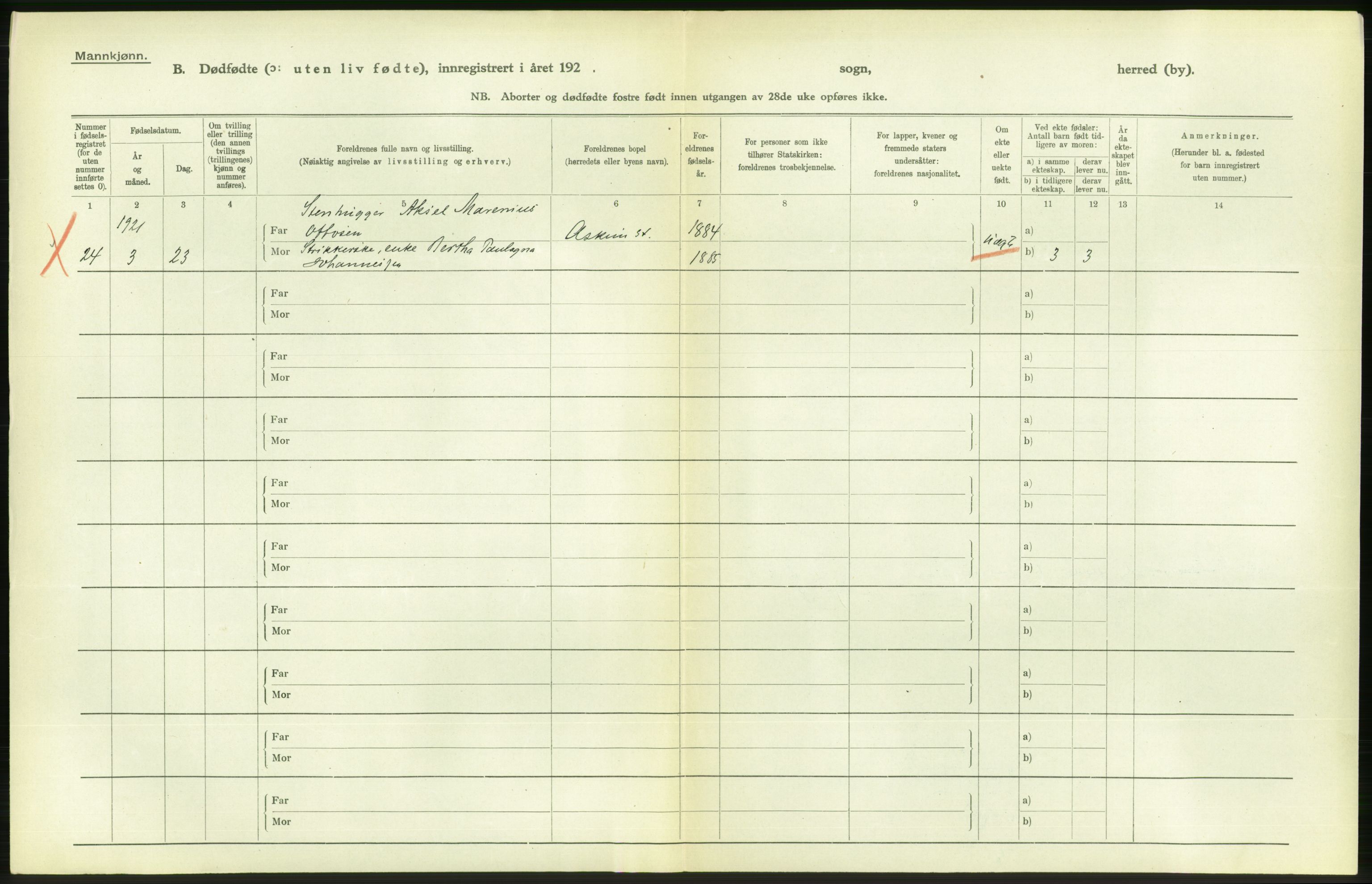 Statistisk sentralbyrå, Sosiodemografiske emner, Befolkning, RA/S-2228/D/Df/Dfc/Dfca/L0003: Østfold fylke: Døde, dødfødte. Bygder og byer., 1921, p. 438