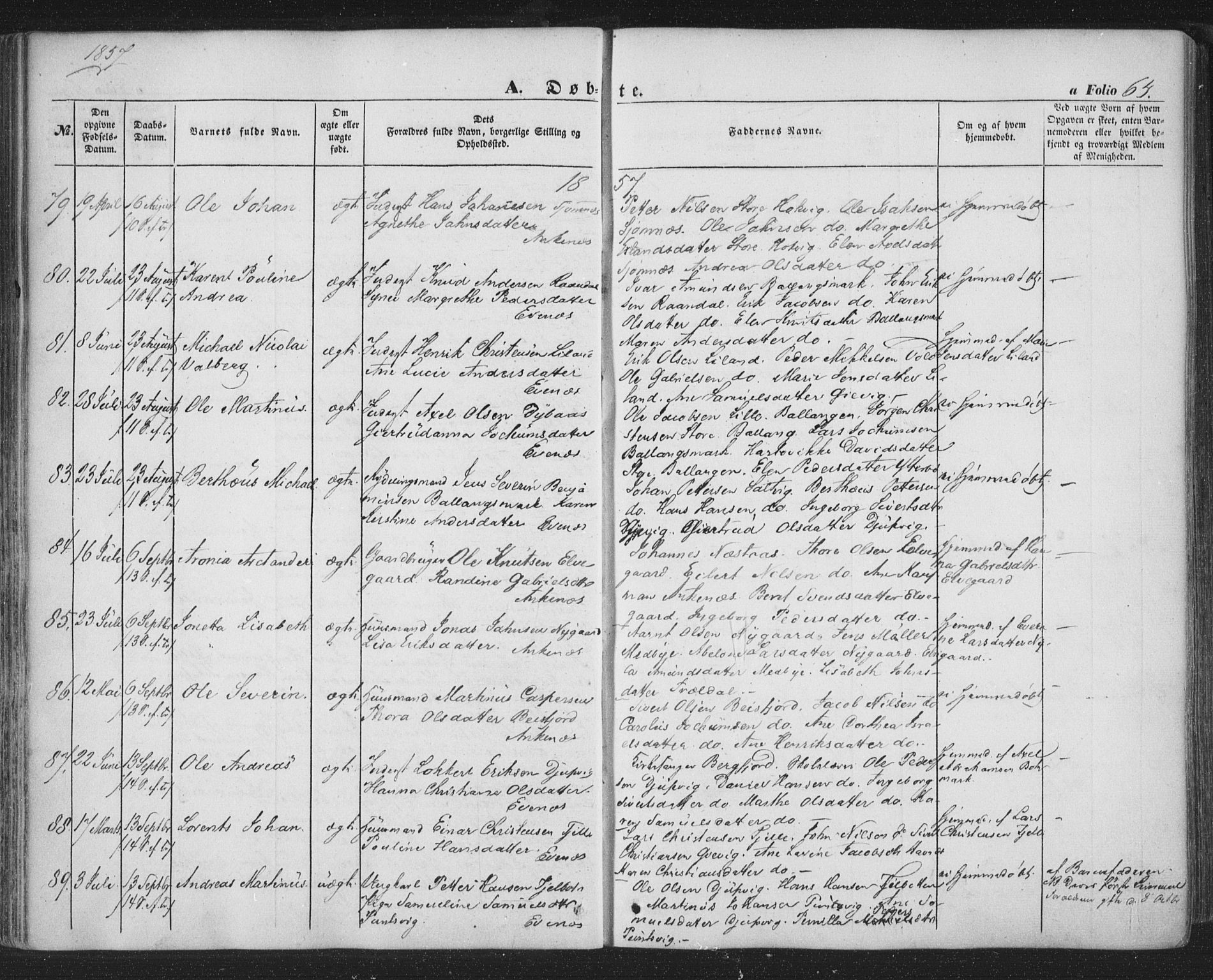 Ministerialprotokoller, klokkerbøker og fødselsregistre - Nordland, AV/SAT-A-1459/863/L0895: Parish register (official) no. 863A07, 1851-1860, p. 64