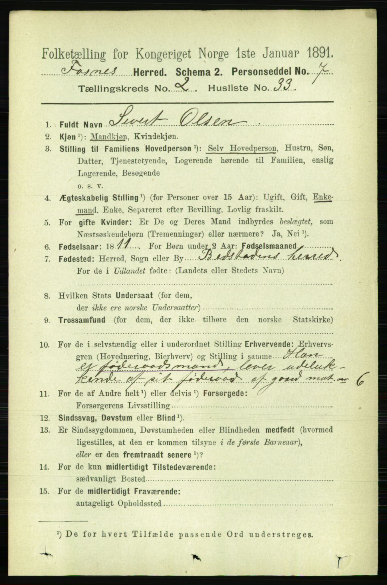 RA, 1891 census for 1748 Fosnes, 1891, p. 601