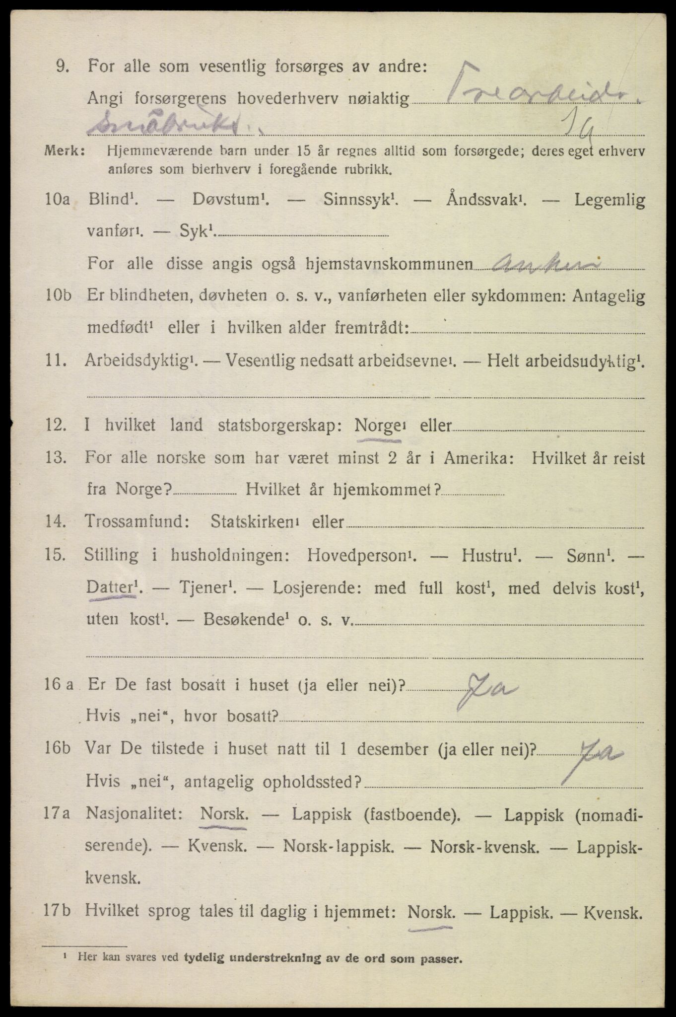 SAT, 1920 census for Ankenes, 1920, p. 4910