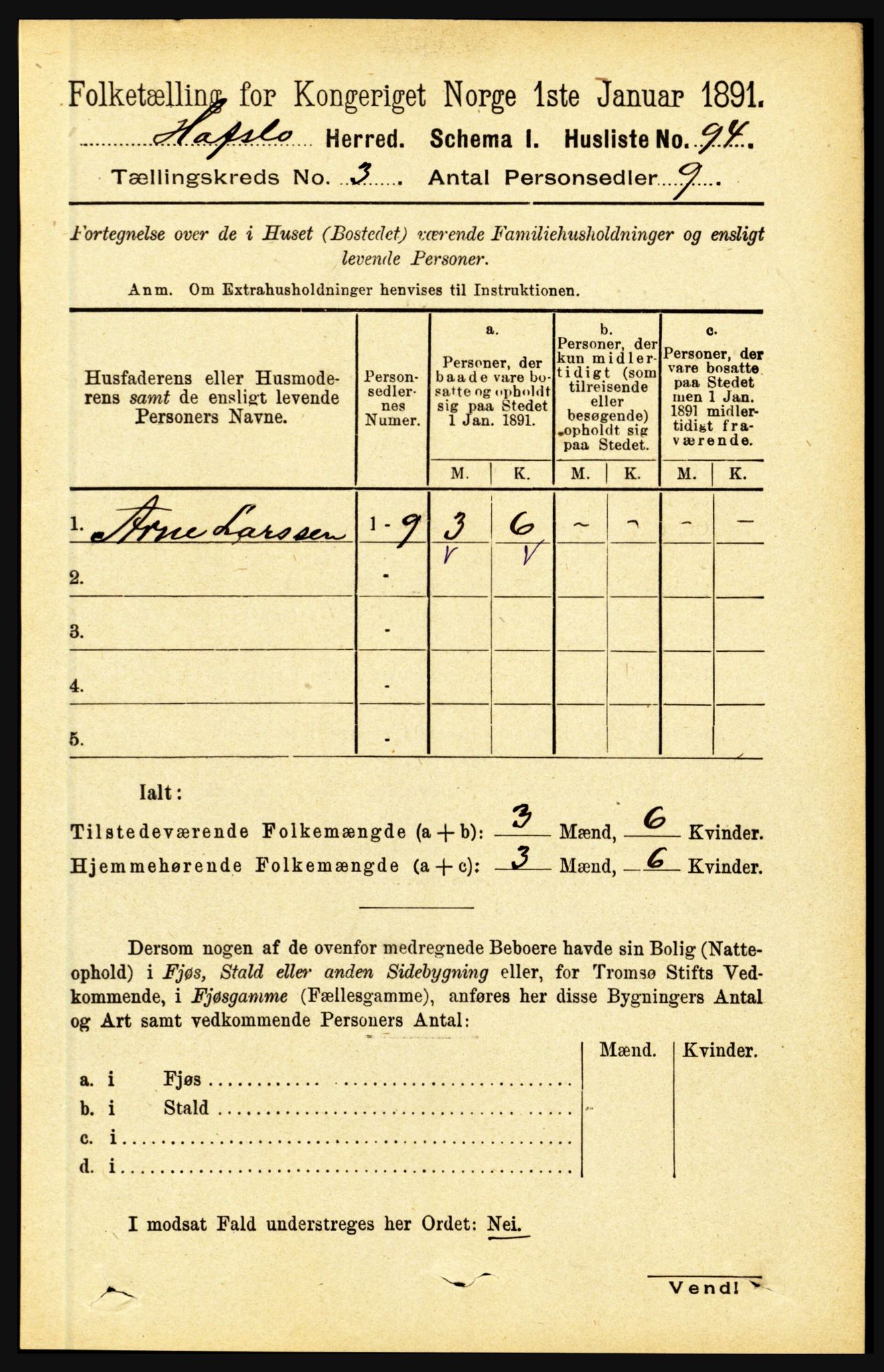 RA, 1891 census for 1425 Hafslo, 1891, p. 974