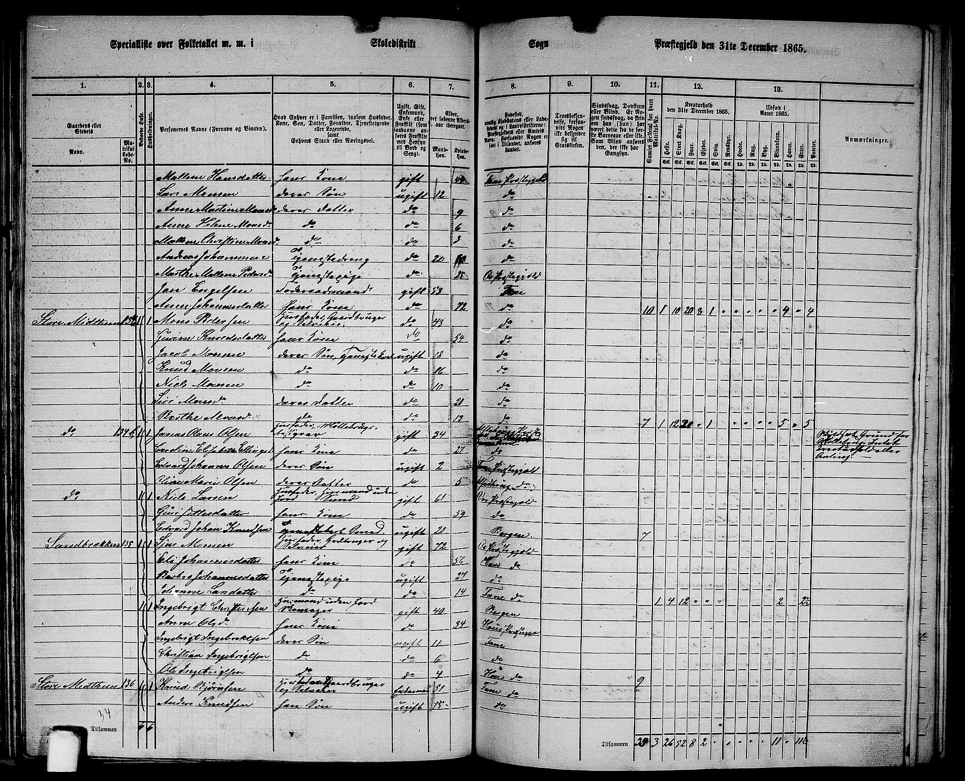 RA, 1865 census for Fana, 1865, p. 64