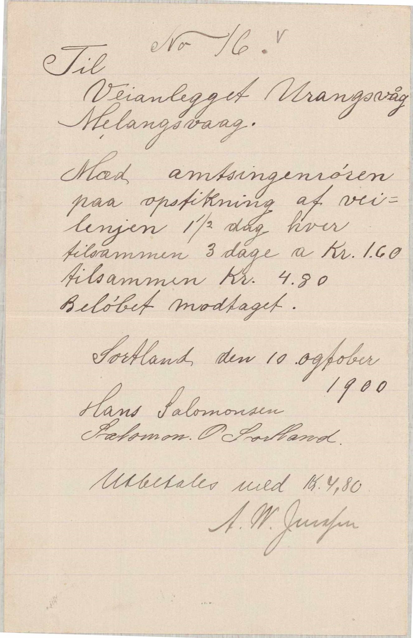 Finnaas kommune. Formannskapet, IKAH/1218a-021/E/Ea/L0002/0001: Rekneskap for veganlegg / Rekneskap for veganlegget Urangsvåg - Mælandsvåg, 1898-1900, p. 158