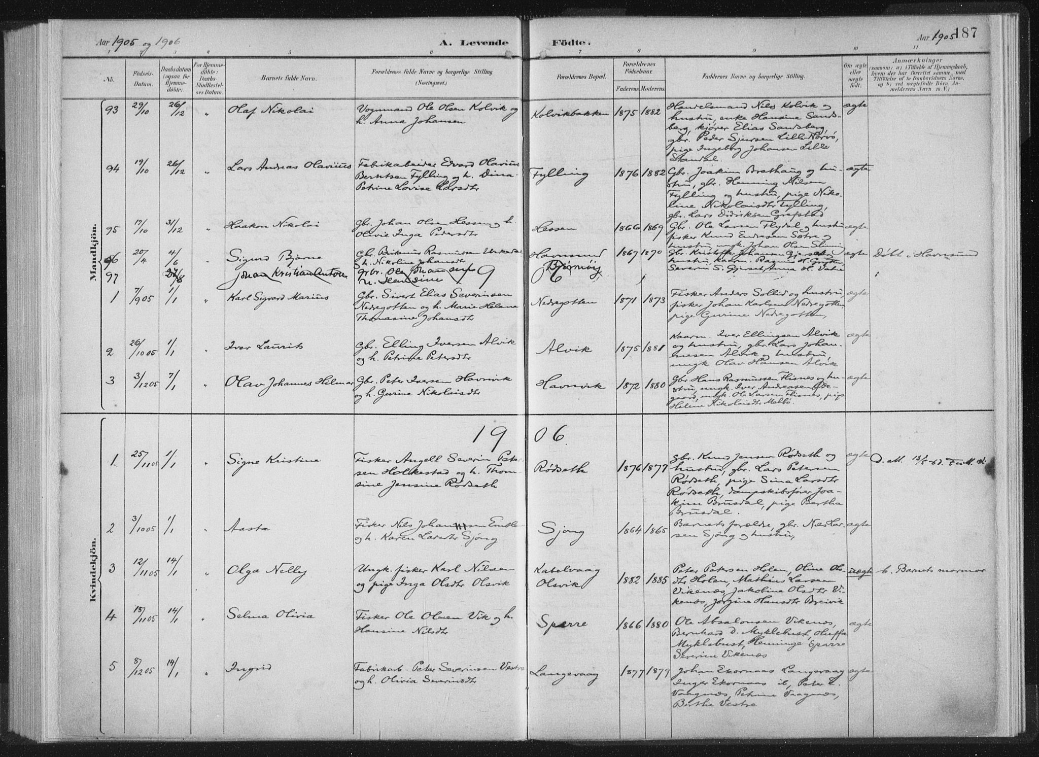 Ministerialprotokoller, klokkerbøker og fødselsregistre - Møre og Romsdal, AV/SAT-A-1454/528/L0405: Parish register (official) no. 528A14, 1891-1906, p. 187