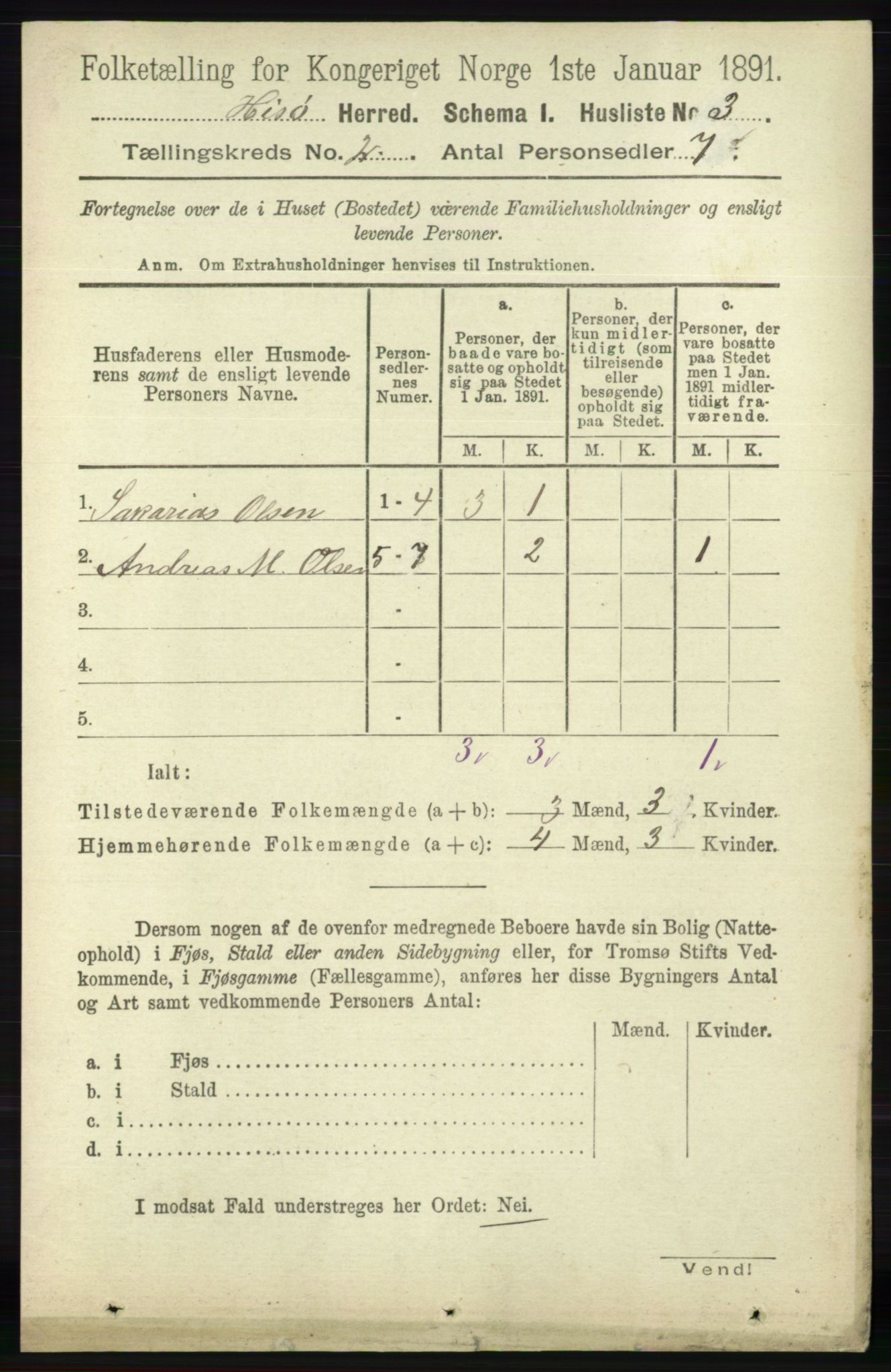 RA, 1891 census for 0922 Hisøy, 1891, p. 720