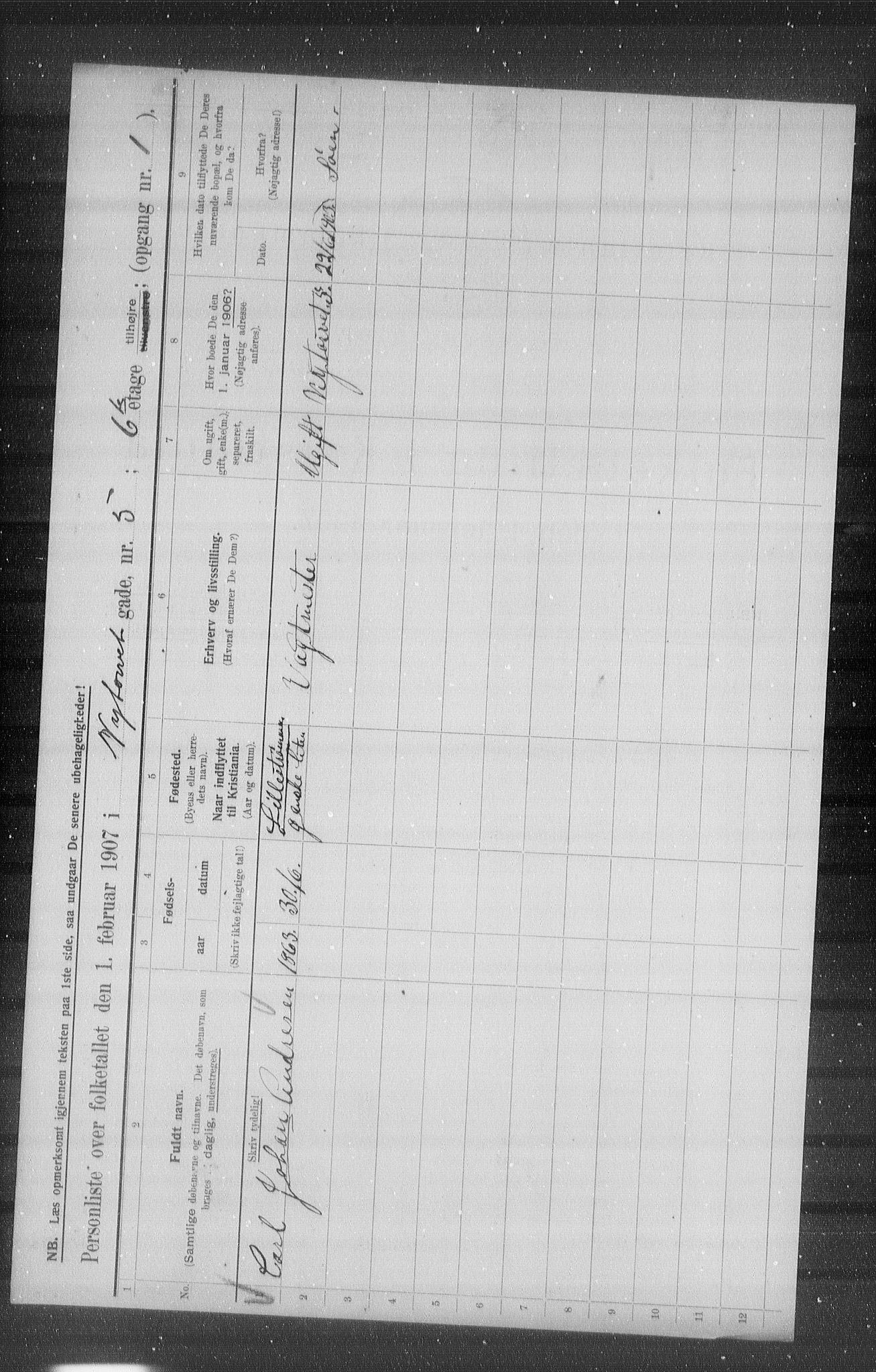 OBA, Municipal Census 1907 for Kristiania, 1907, p. 38019