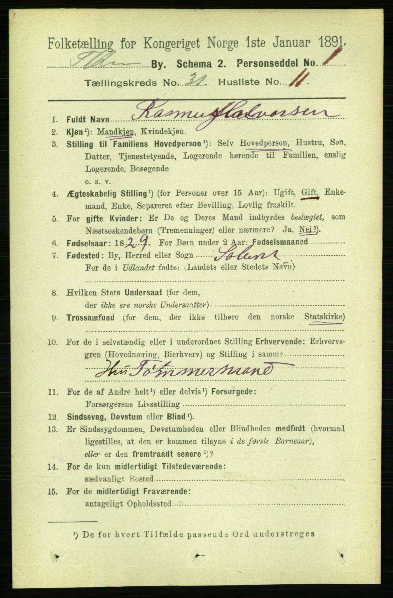 RA, 1891 census for 0806 Skien, 1891, p. 7117