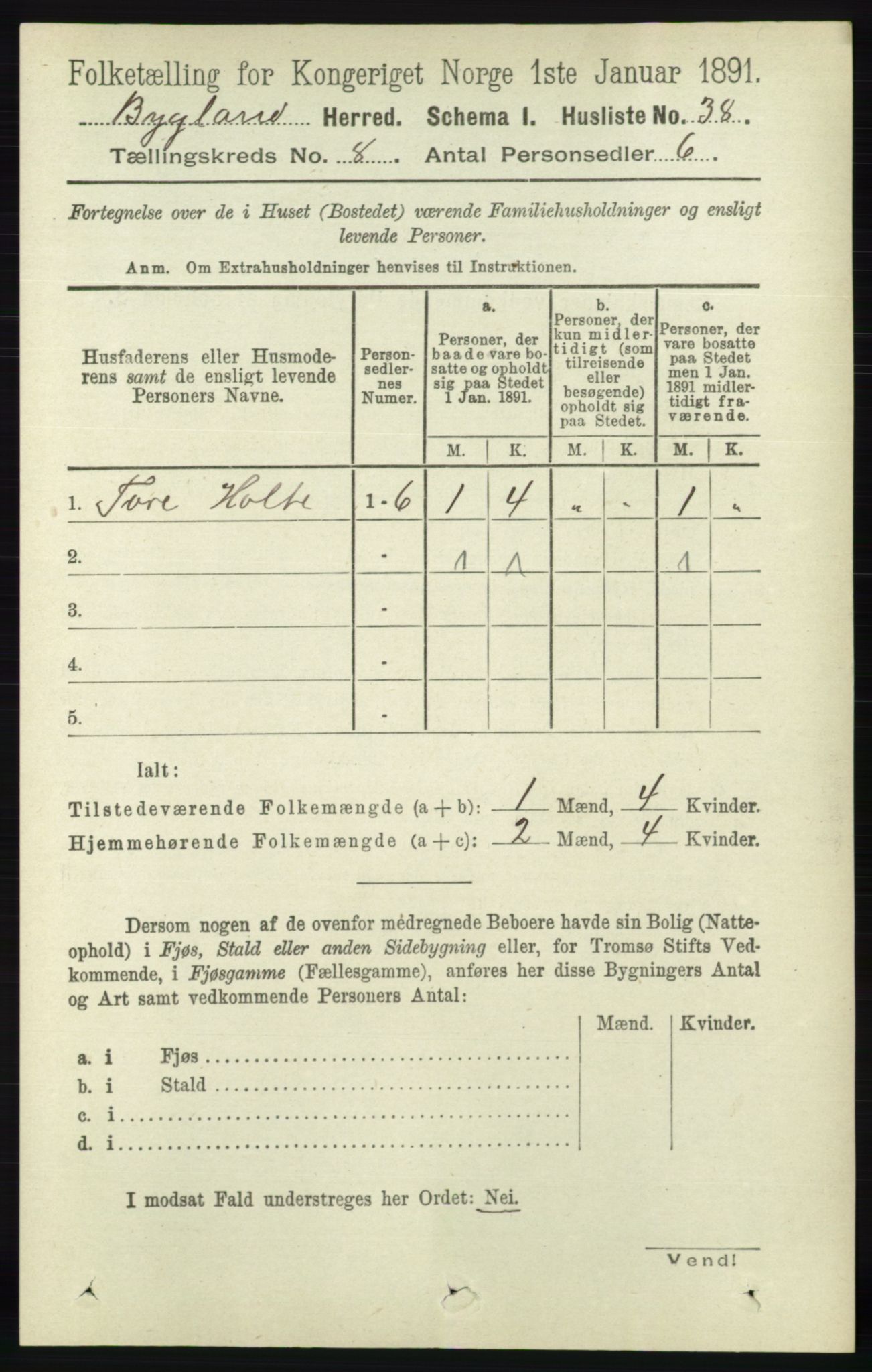 RA, 1891 census for 0938 Bygland, 1891, p. 1906