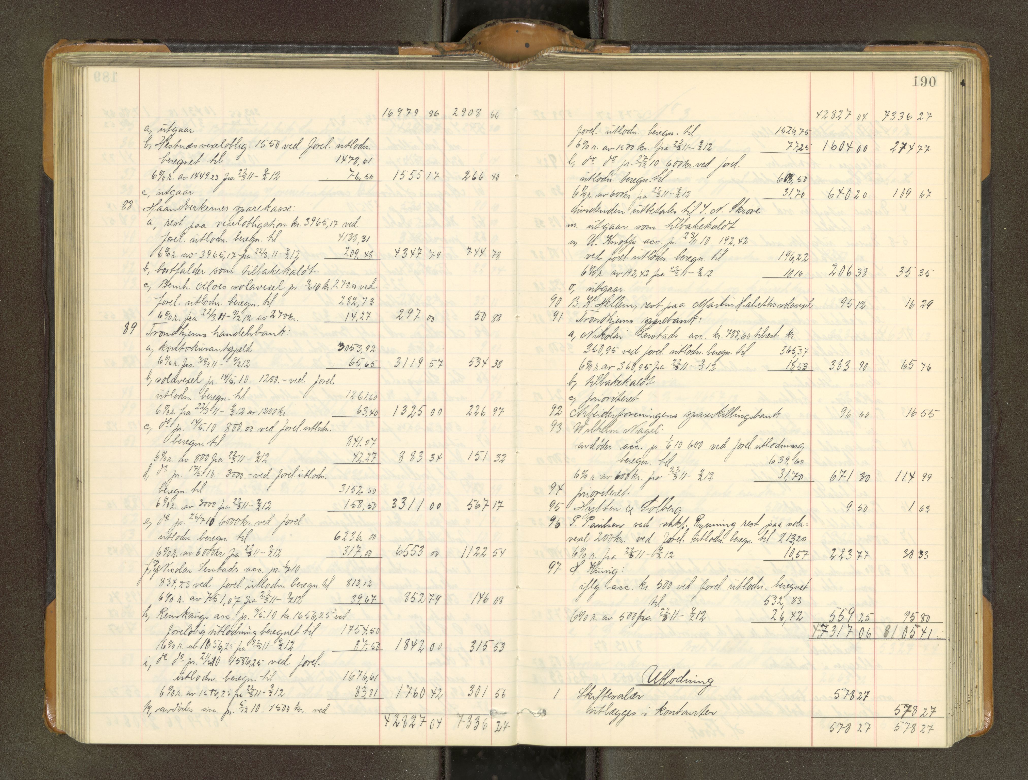 Trondheim byfogd, AV/SAT-A-0003/1/3/3A/L0040: Skifteutlodningsprotokoll - 9/2-1/10. (m/ register), 1910-1913, p. 190