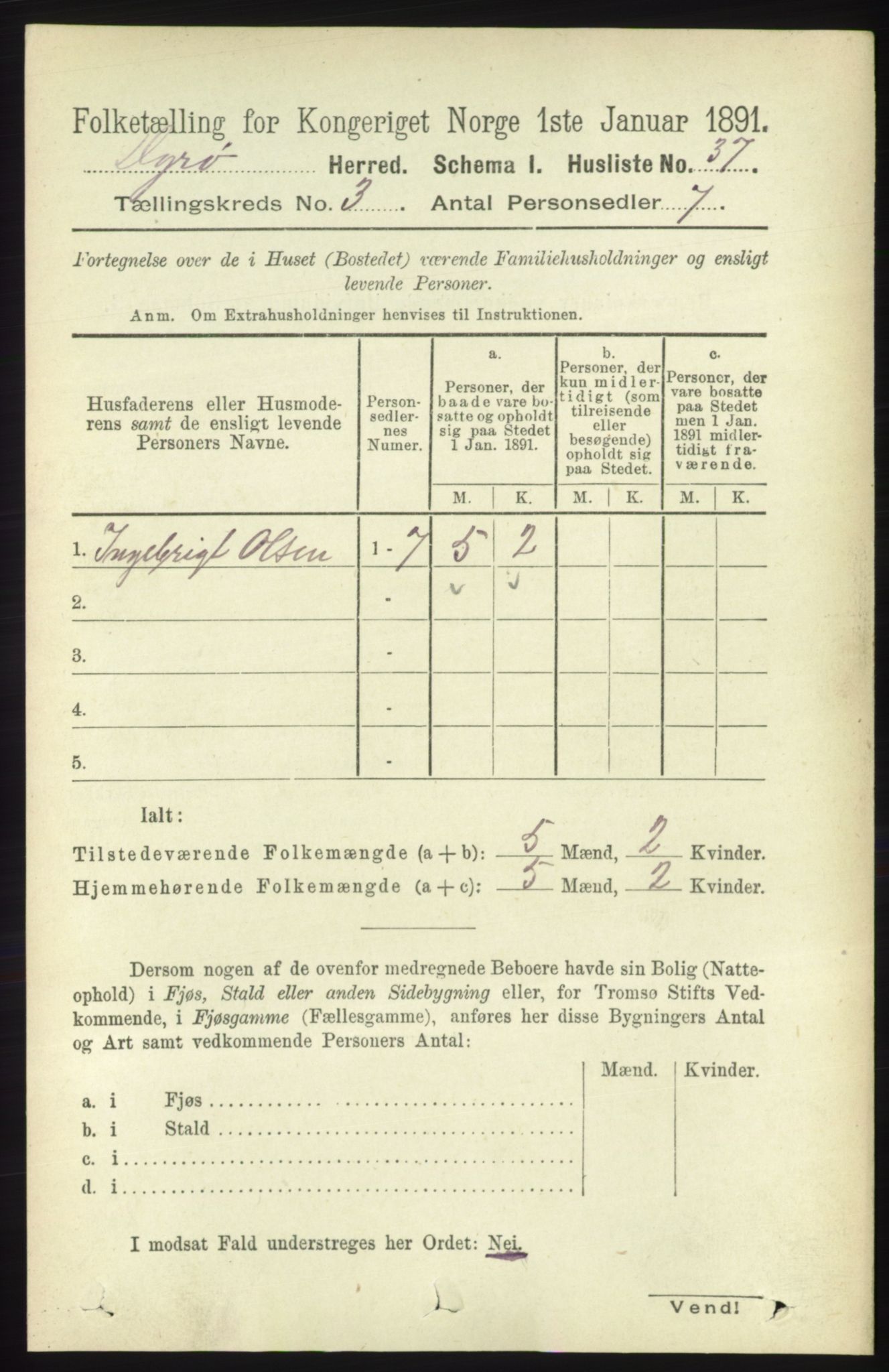 RA, 1891 census for 1926 Dyrøy, 1891, p. 1141