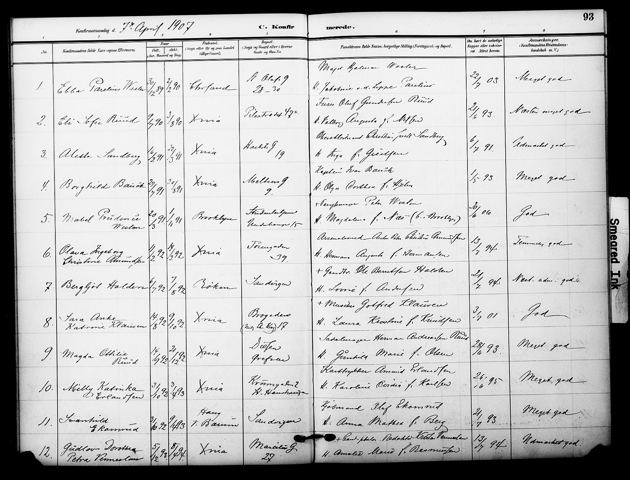 Garnisonsmenigheten Kirkebøker, SAO/A-10846/F/Fa/L0014: Parish register (official) no. 14, 1905-1914, p. 93
