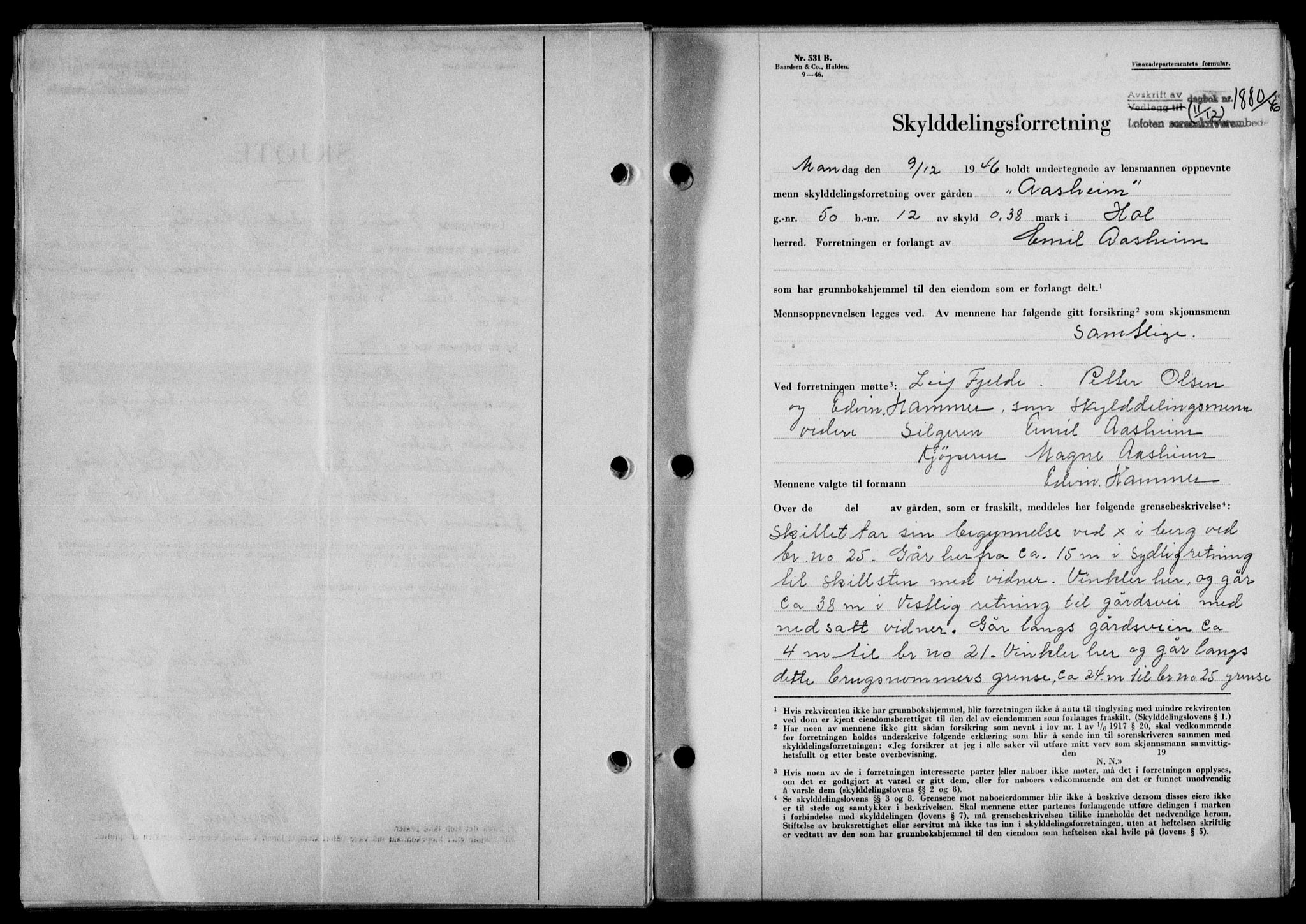 Lofoten sorenskriveri, SAT/A-0017/1/2/2C/L0015a: Mortgage book no. 15a, 1946-1947, Diary no: : 1880/1946