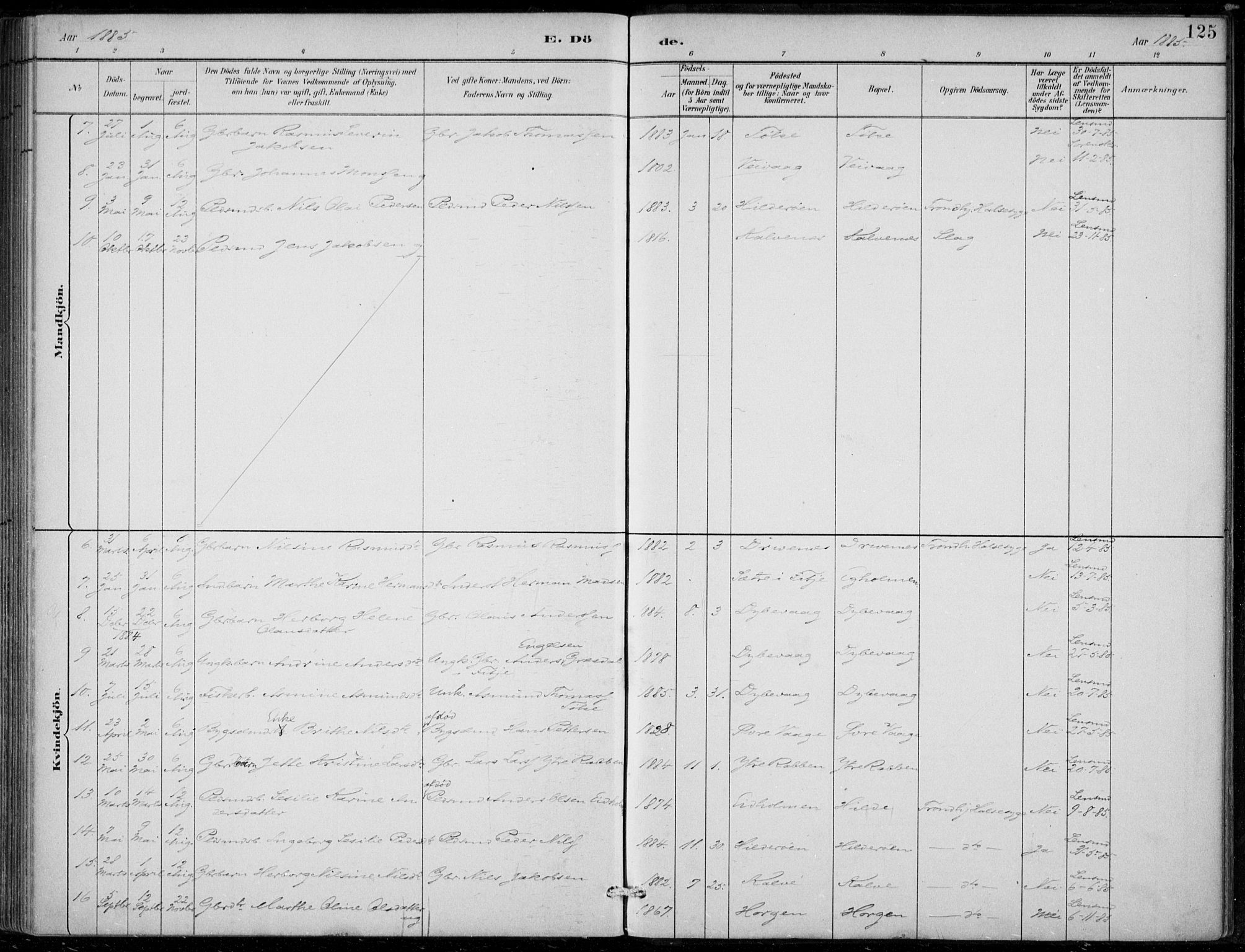 Sund sokneprestembete, AV/SAB-A-99930: Parish register (official) no. D 1, 1882-1899, p. 125