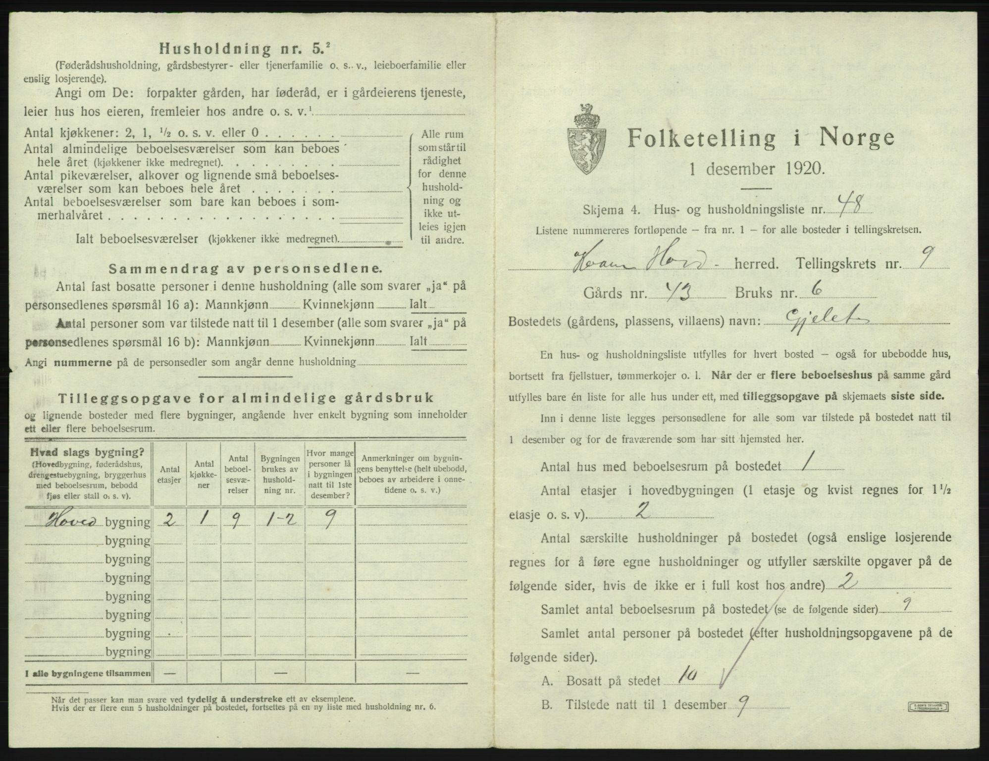 SAB, 1920 census for Kvam, 1920, p. 832