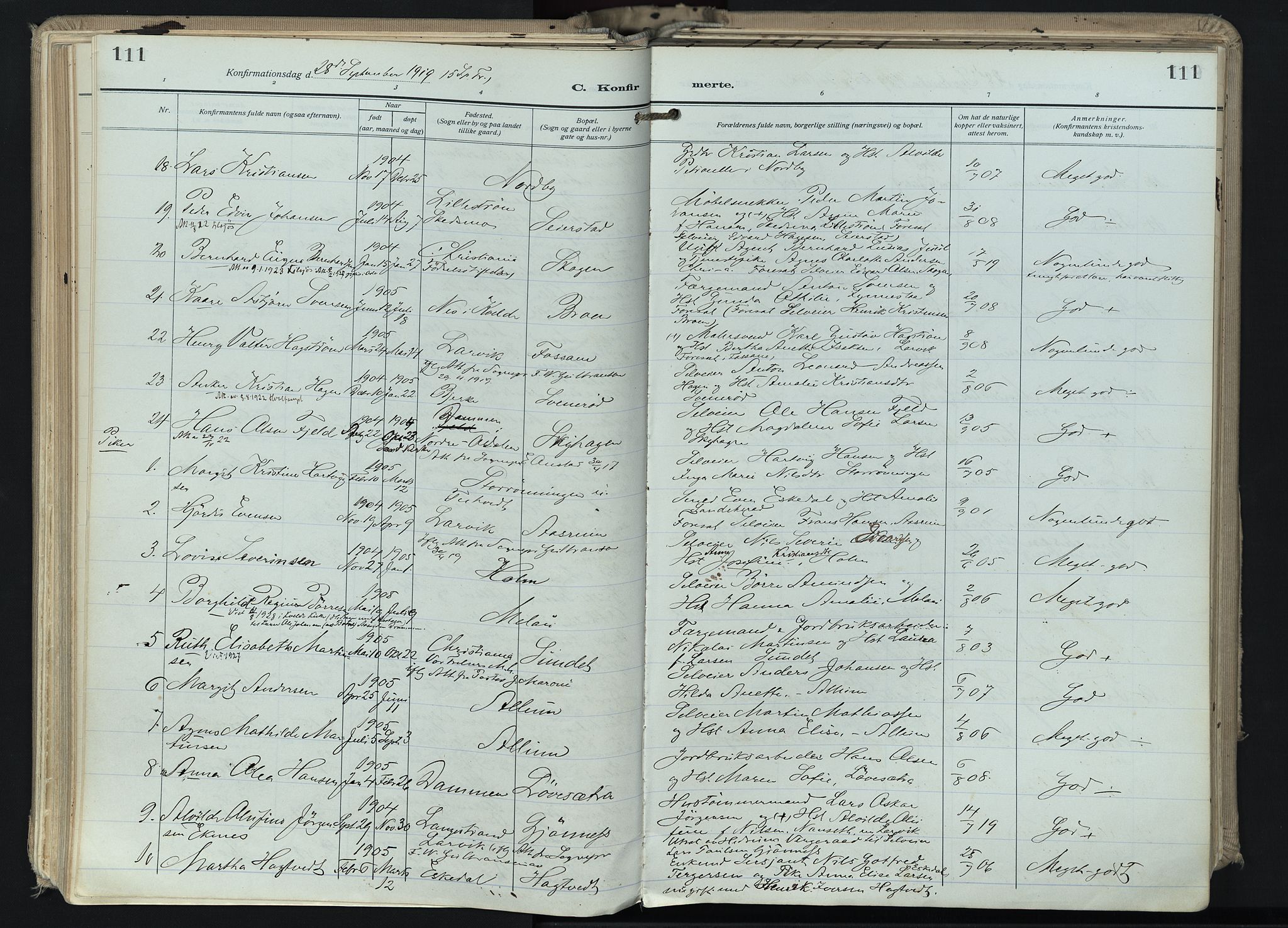 Hedrum kirkebøker, AV/SAKO-A-344/F/Fa/L0011: Parish register (official) no. I 11, 1919-1933, p. 111