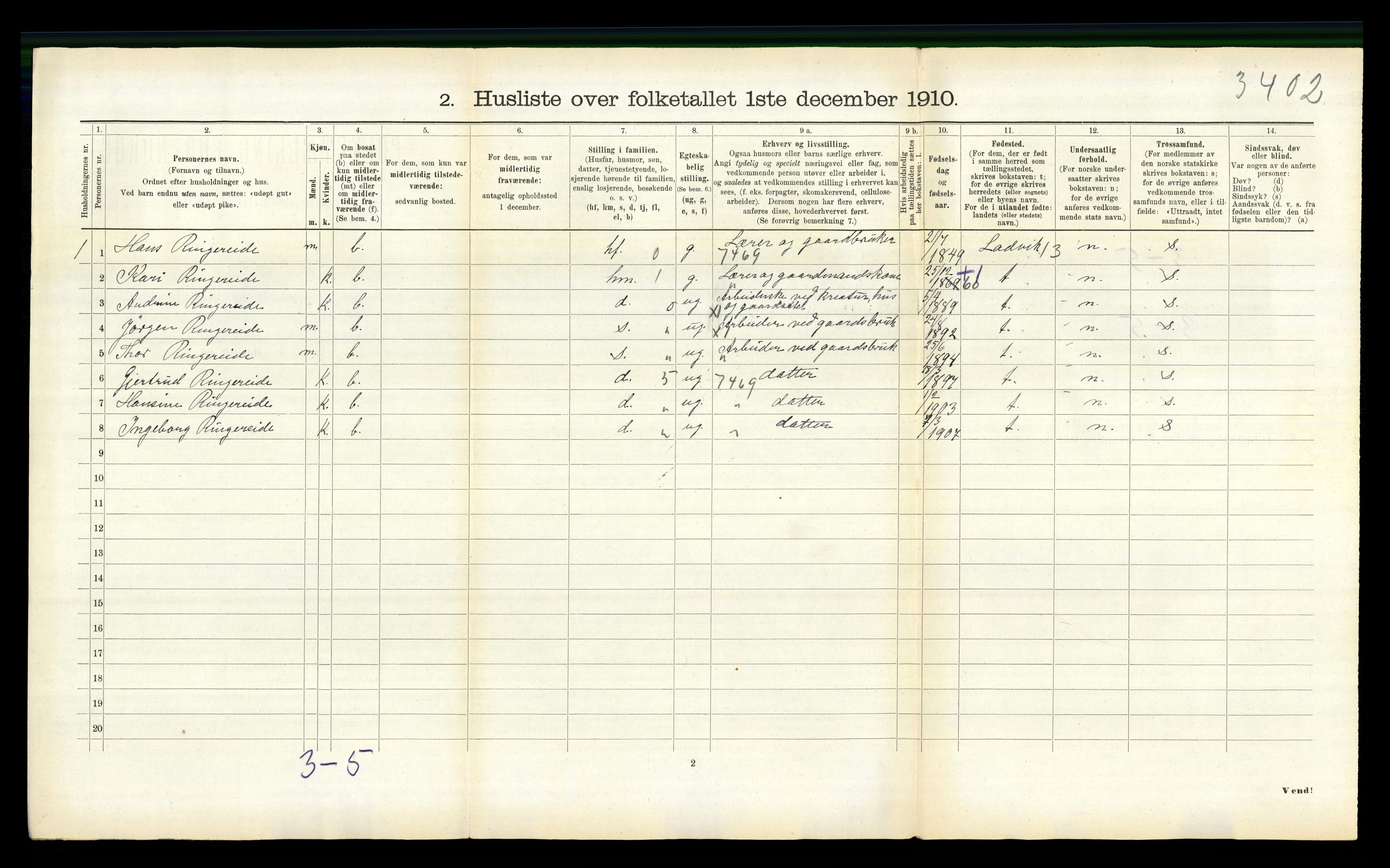 RA, 1910 census for Gulen, 1910, p. 661