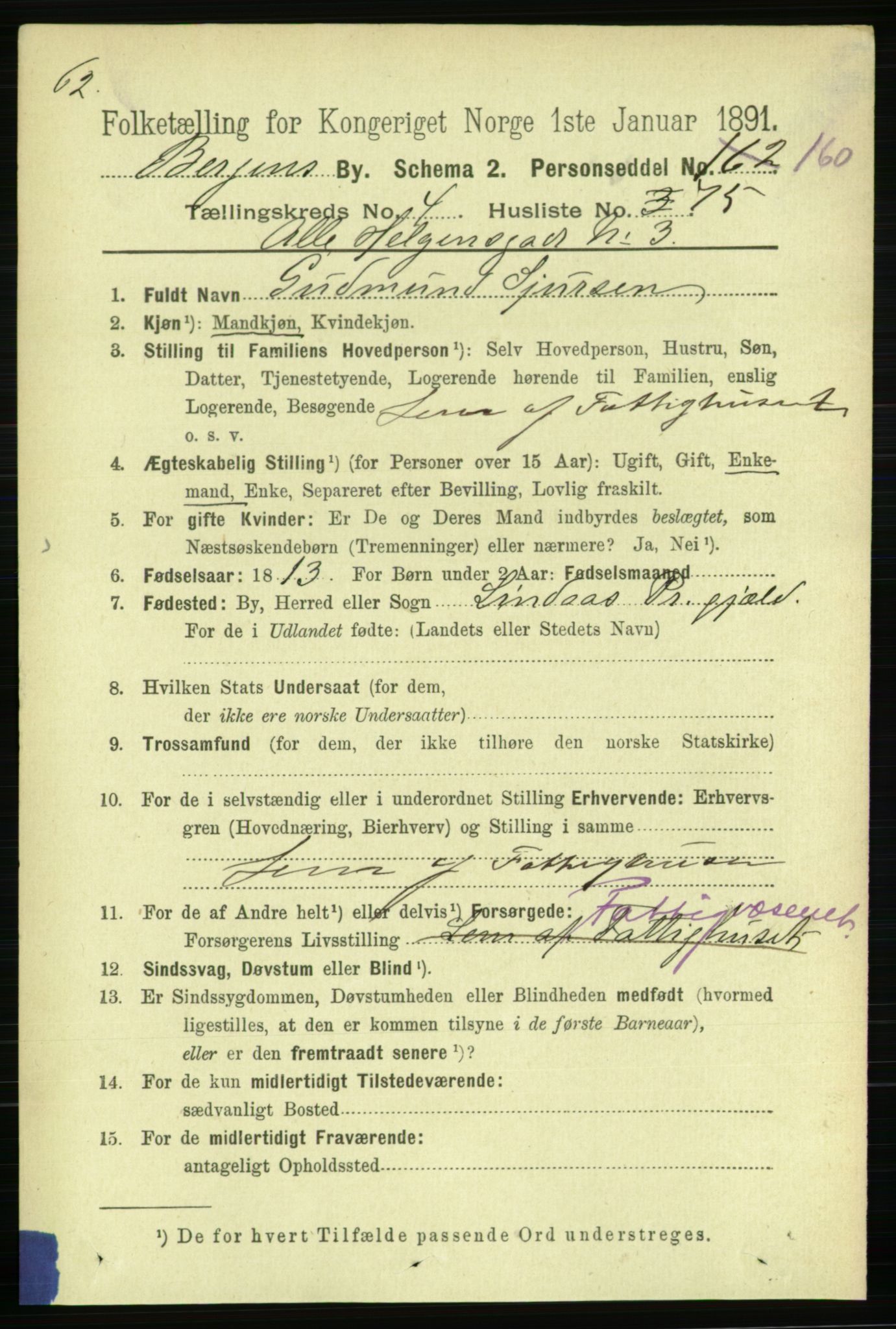 RA, 1891 Census for 1301 Bergen, 1891, p. 13691