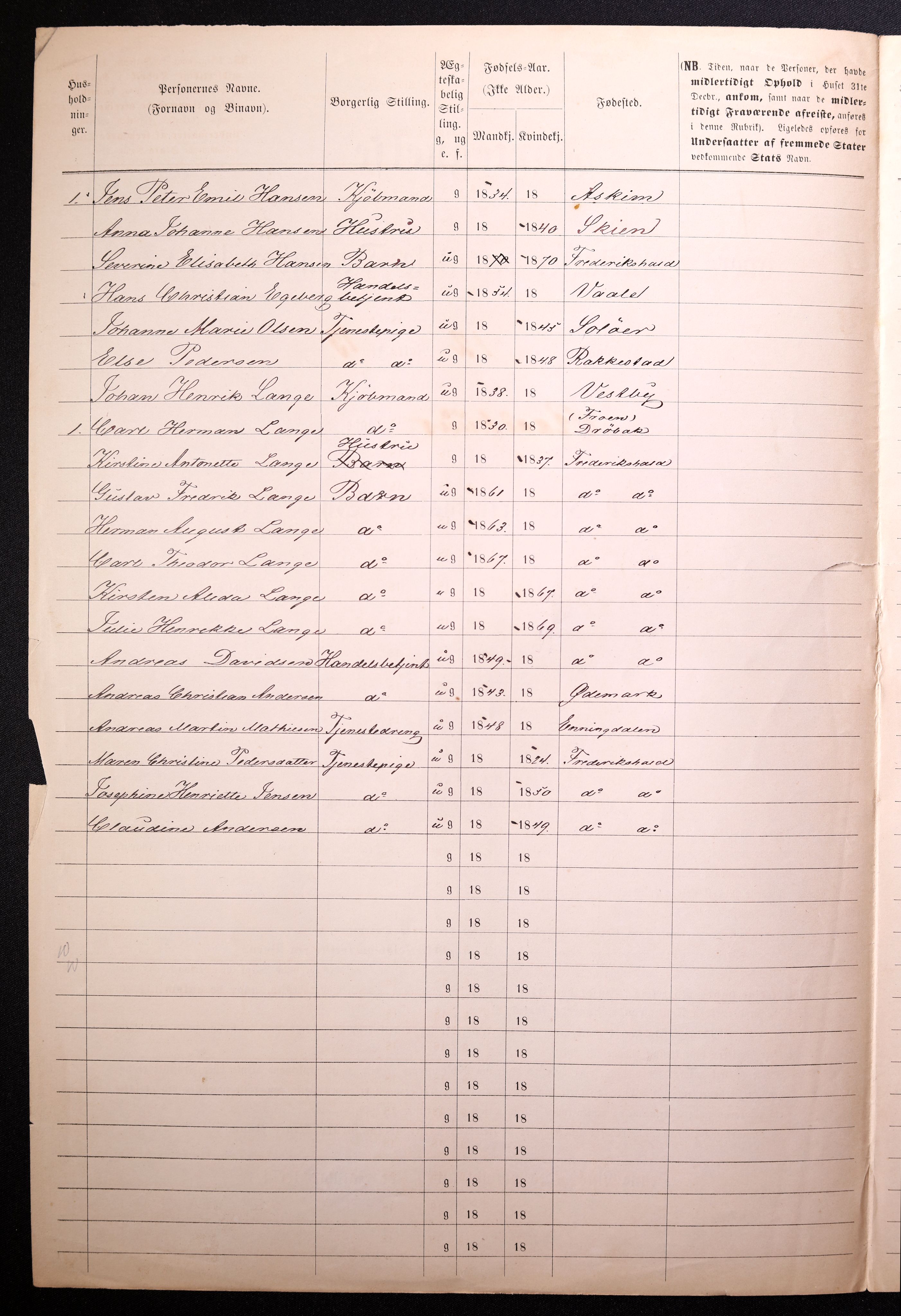 RA, 1870 census for 0101 Fredrikshald, 1870, p. 492