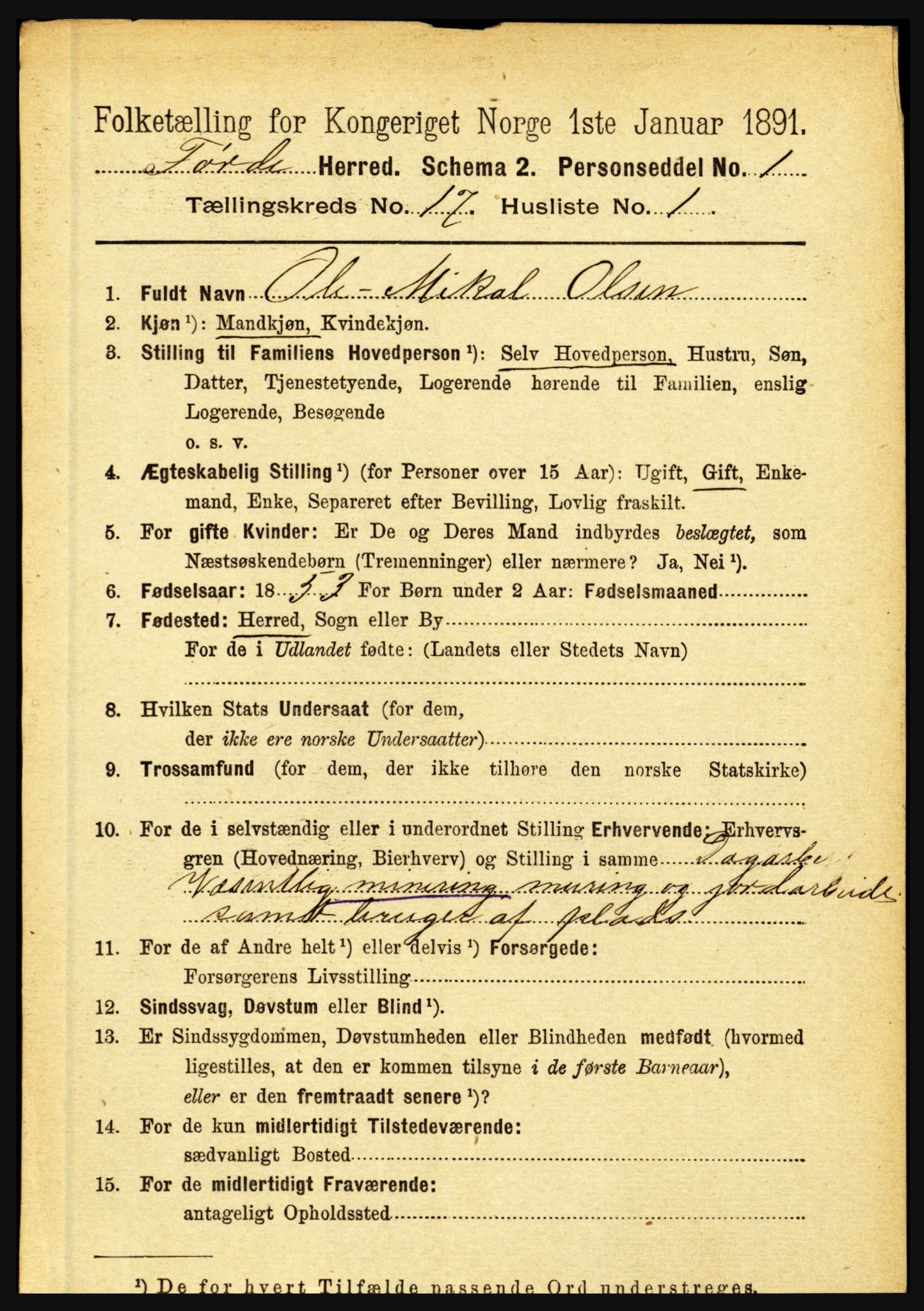 RA, 1891 census for 1432 Førde, 1891, p. 6020