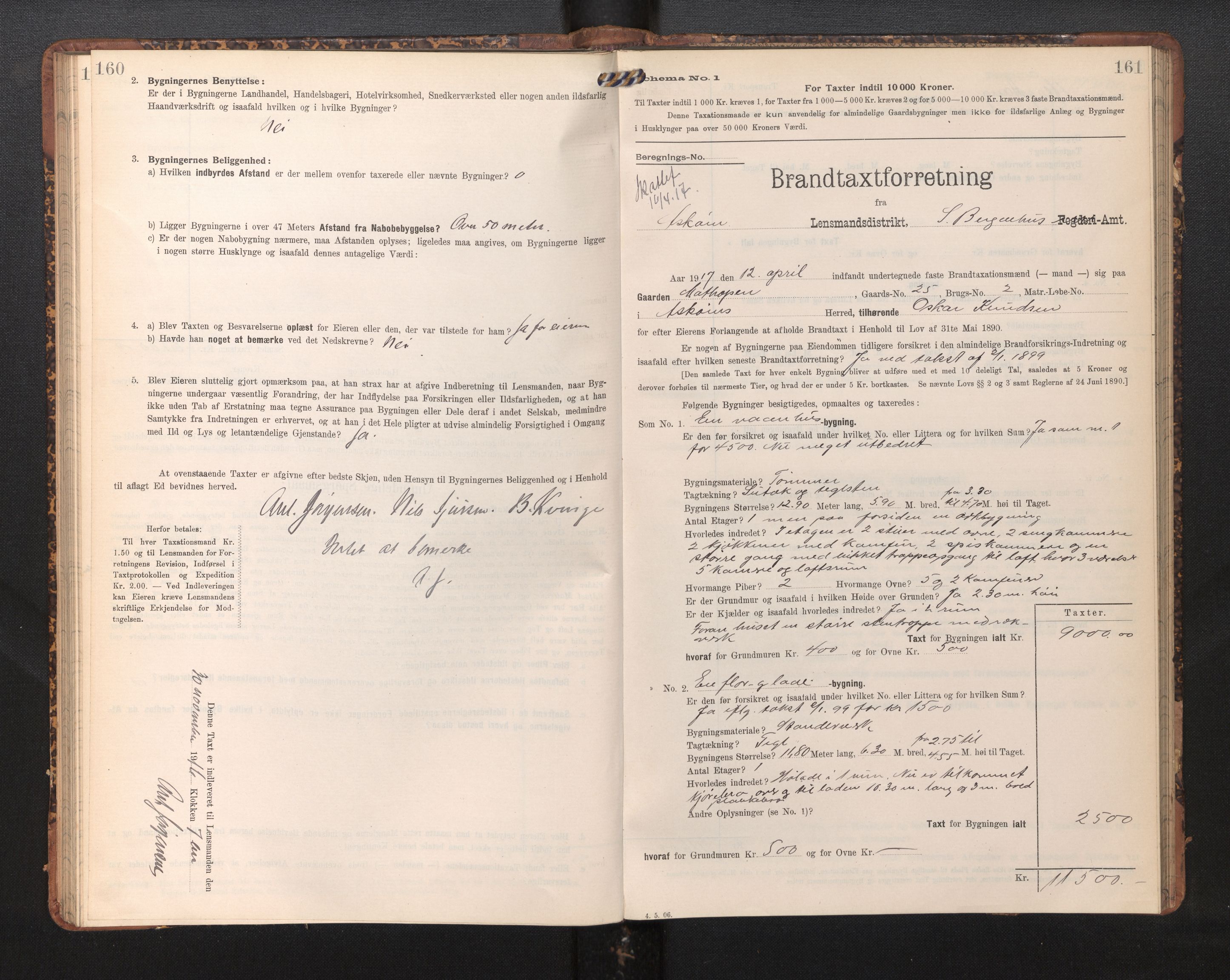 Lensmannen i Askøy, AV/SAB-A-31001/0012/L0006: Branntakstprotokoll, skjematakst, Laksevåg, 1907-1917, p. 160-161