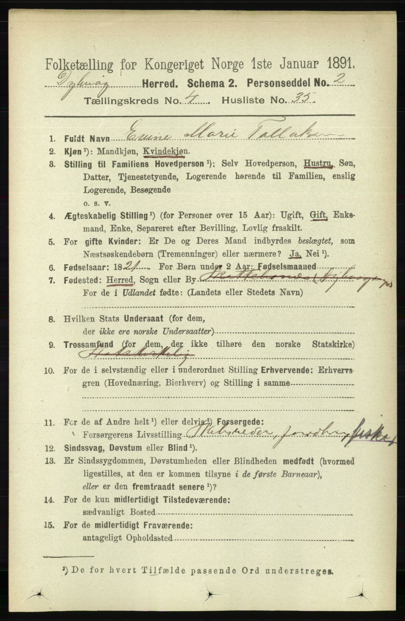 RA, 1891 census for 0915 Dypvåg, 1891, p. 1231