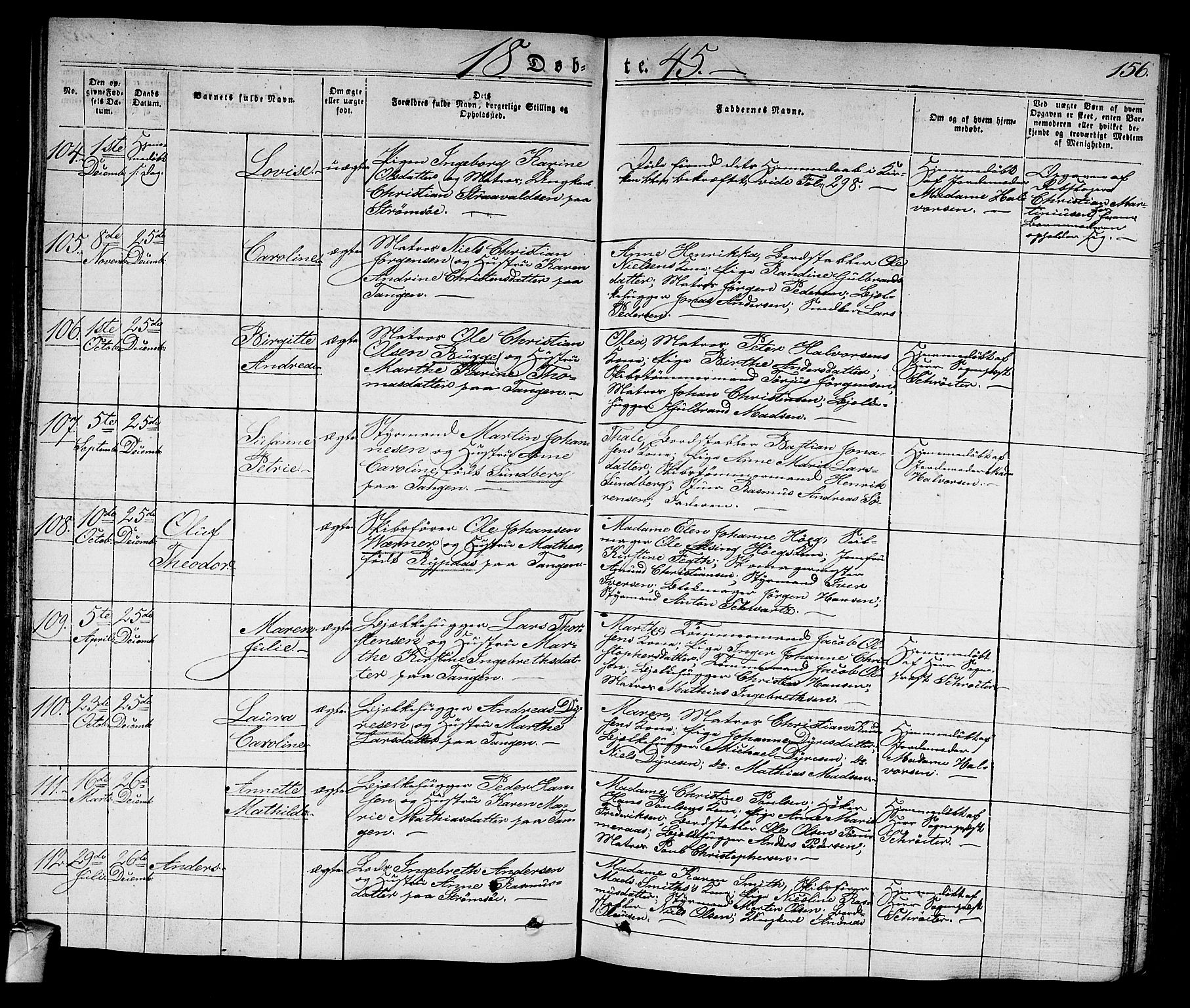 Strømsø kirkebøker, AV/SAKO-A-246/F/Fa/L0012: Parish register (official) no. I 12, 1830-1847, p. 156