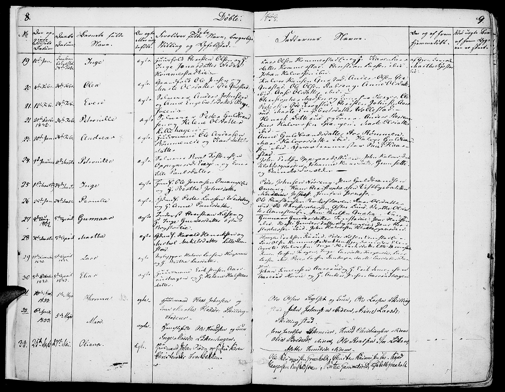 Løten prestekontor, SAH/PREST-022/K/Ka/L0006: Parish register (official) no. 6, 1832-1849, p. 8-9