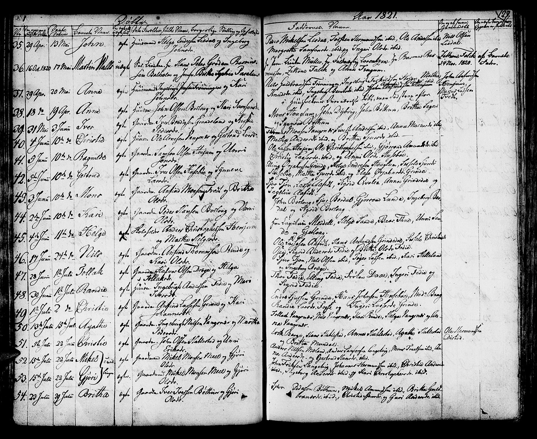 Leikanger sokneprestembete, AV/SAB-A-81001/H/Haa/Haaa/L0006: Parish register (official) no. A 6, 1810-1838, p. 129