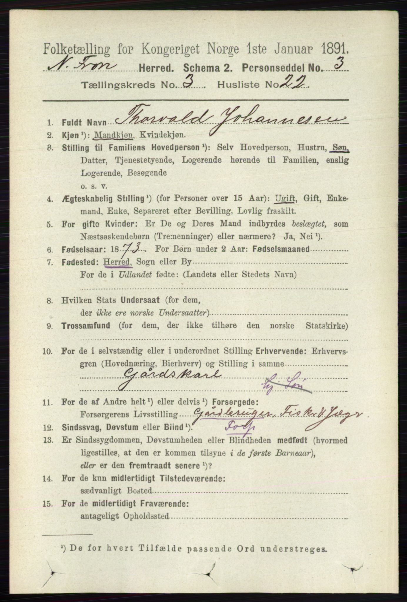 RA, 1891 census for 0518 Nord-Fron, 1891, p. 962